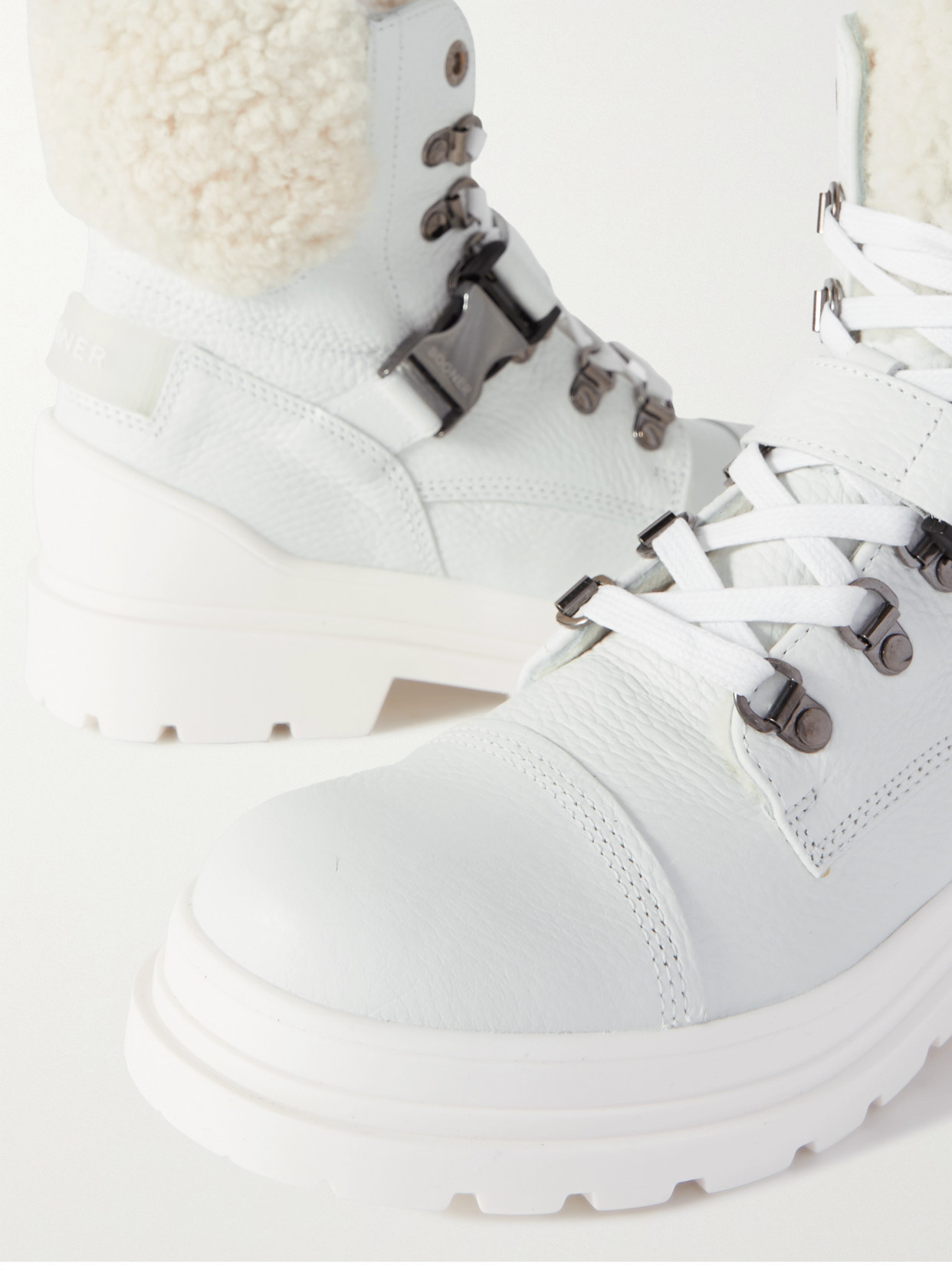 Shop Bogner St. Moritz Buckled Shearling-lined Textured-leather Ankle Boots In White