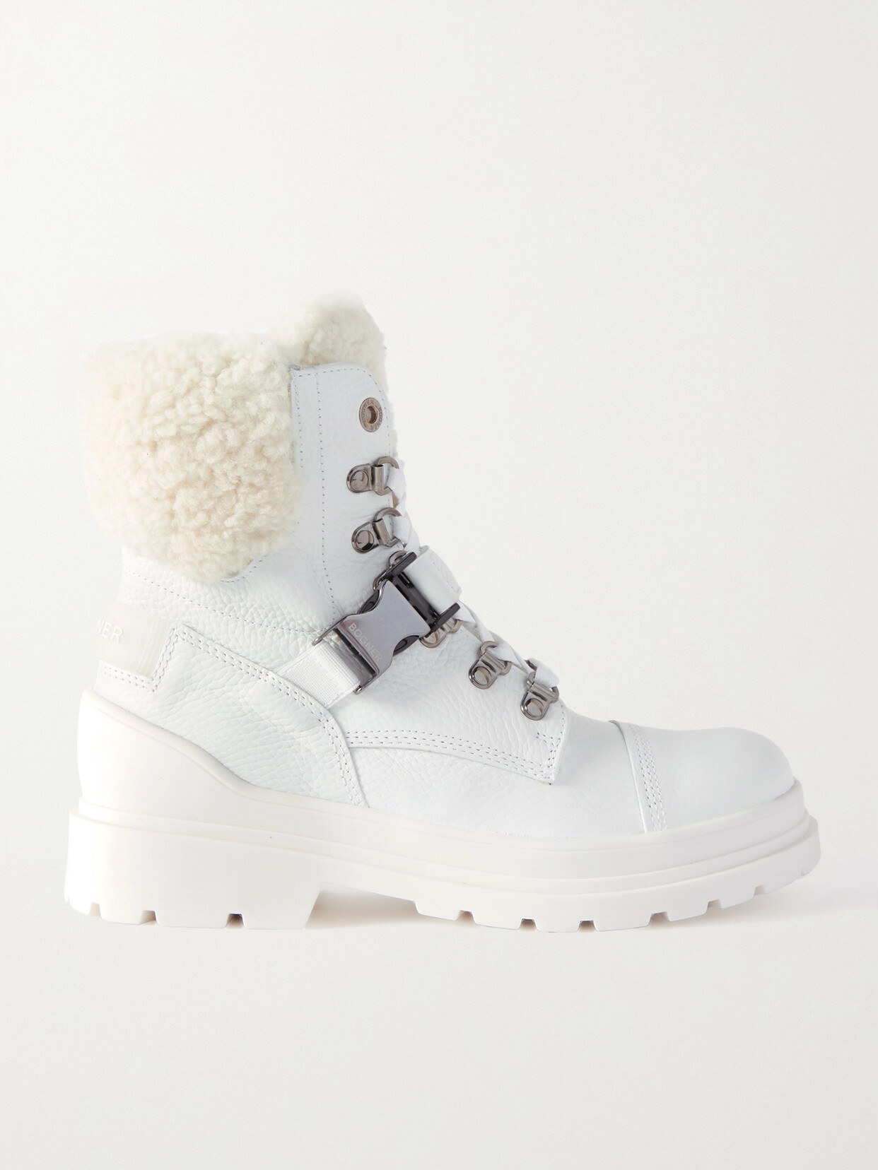 Bogner - St. Moritz Buckled Shearling-lined Textured-leather Ankle Boots - White