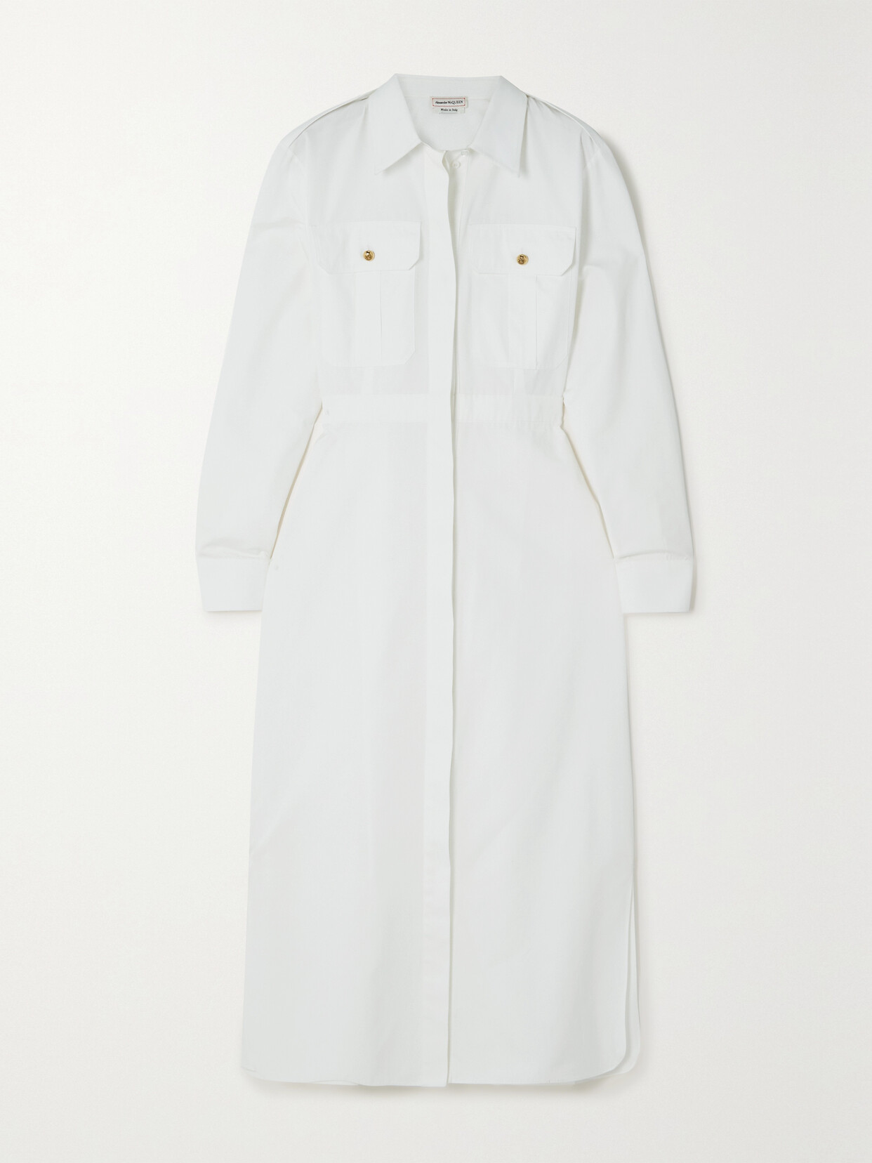Alexander Mcqueen Pleated Organic Cotton-poplin Midi Shirt Dress In White