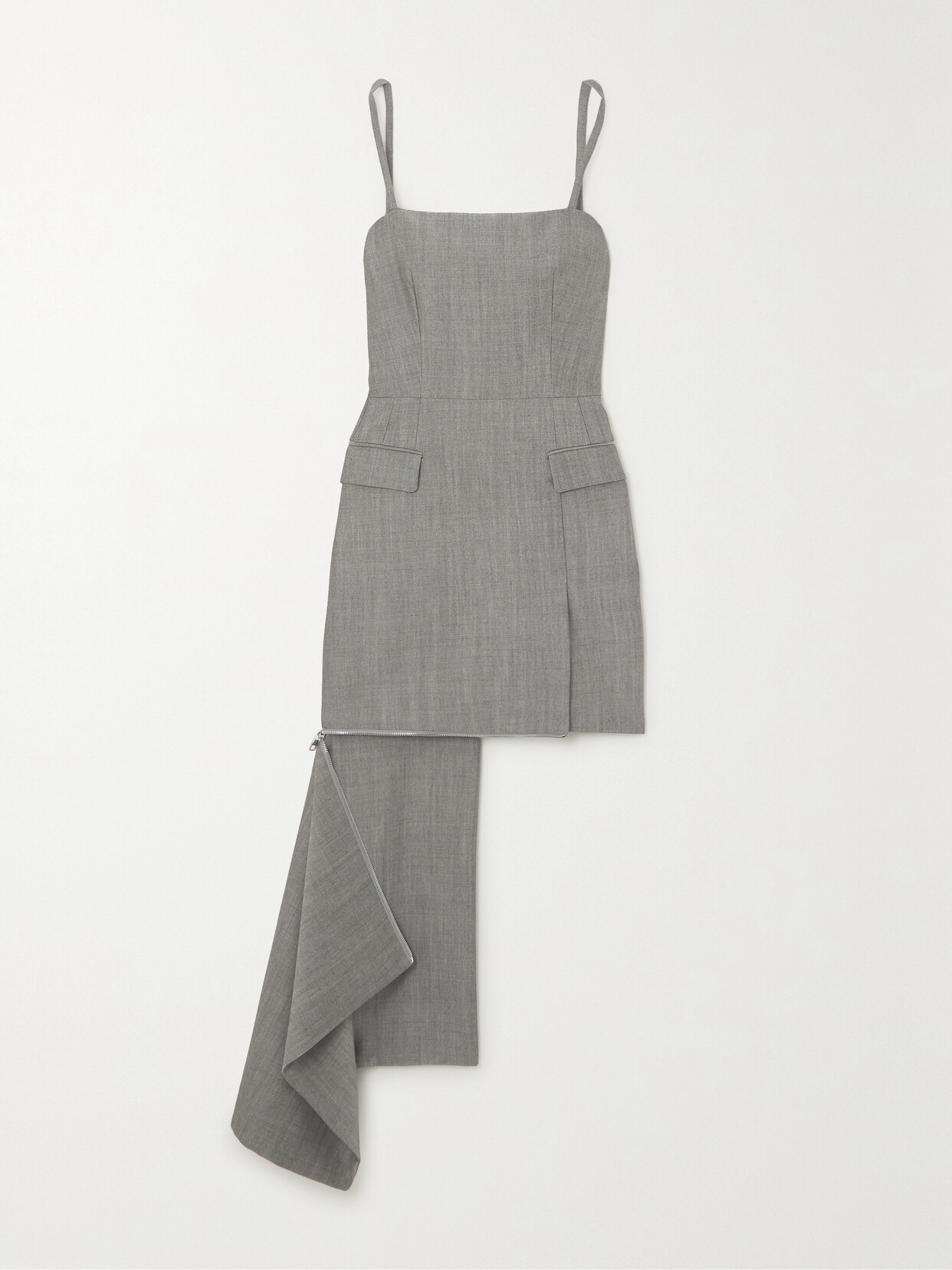 Alexander McQueen - Zip-detailed Asymmetric Wool And Mohair-blend Mini Dress - Gray