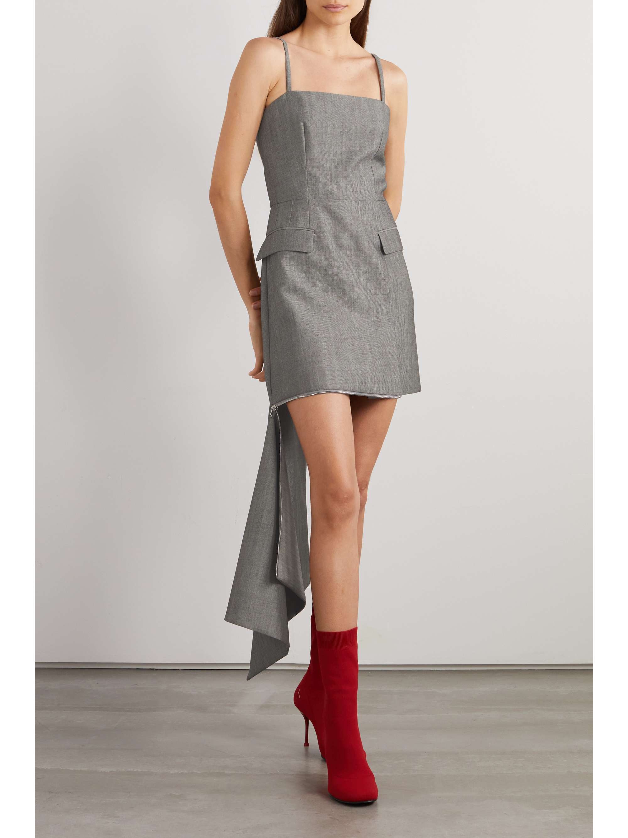 ALEXANDER MCQUEEN Zipdetailed asymmetric wool and mohairblend mini