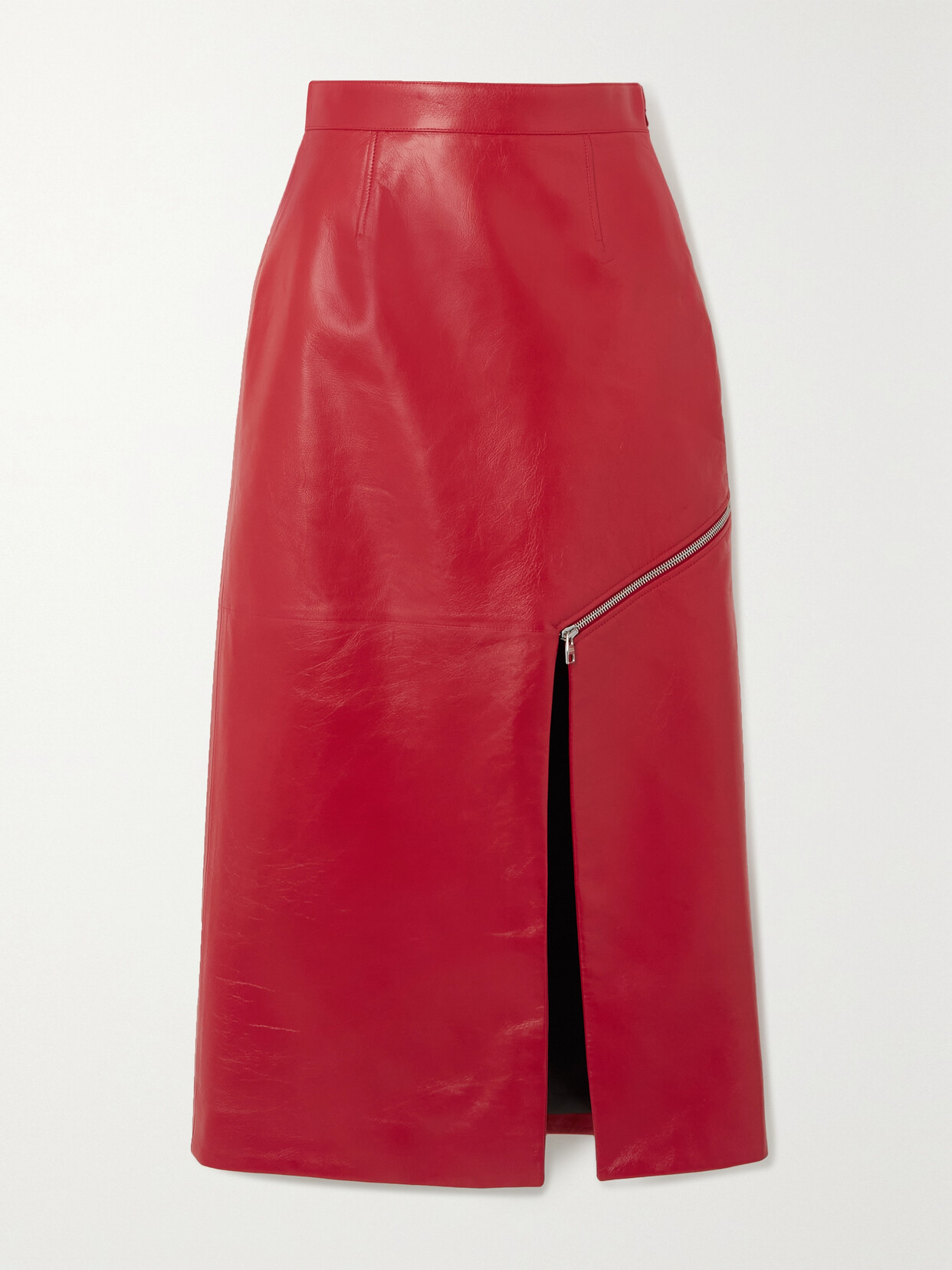 Alexander McQueen - Zip-detailed Leather Midi Skirt - Red