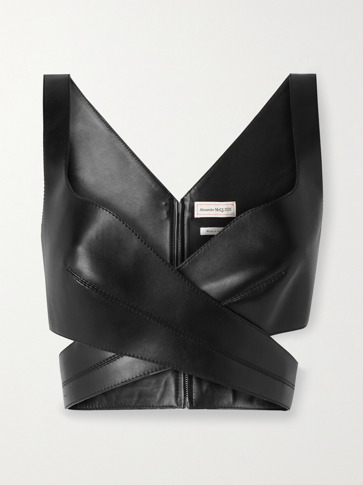 Alexander McQueen - Cropped Cutout Wrap-effect Leather Top - Black