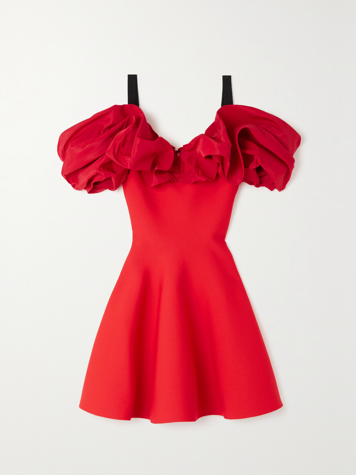 Alexander McQueen - Cold-shoulder Ruffled Jersey And Faille Mini Dress - Red