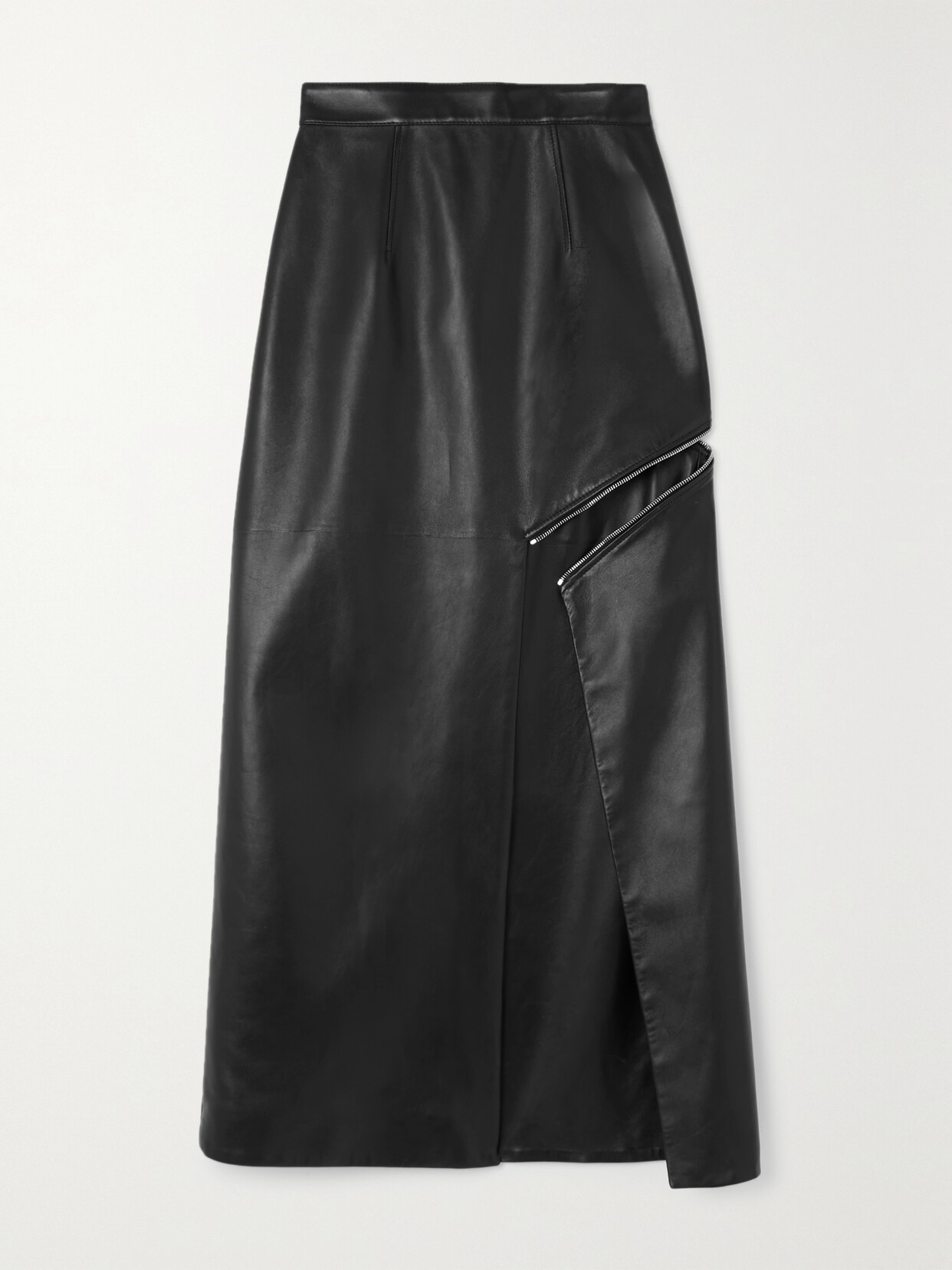 Shop Alexander Mcqueen Asymmetric Zip-embellished Leather Midi Skirt In Black