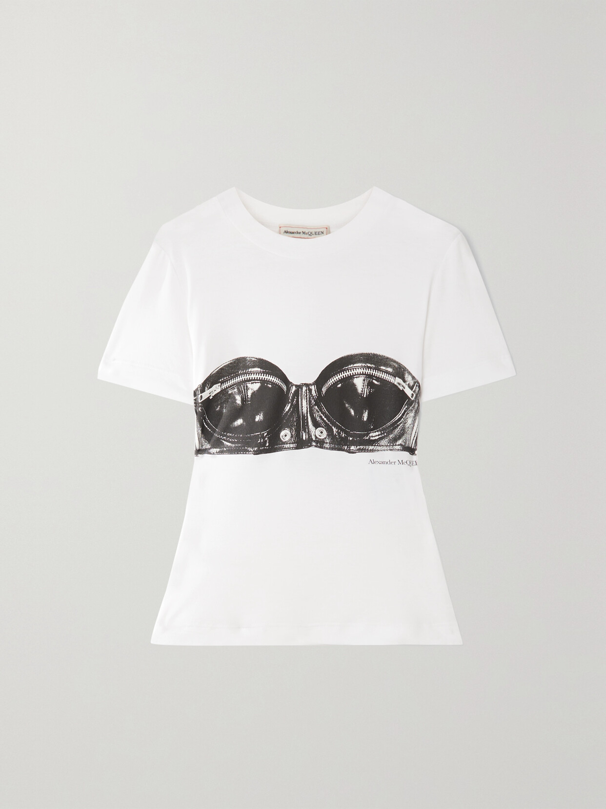 Alexander Mcqueen Bustier-print Crewneck T-shirt In White