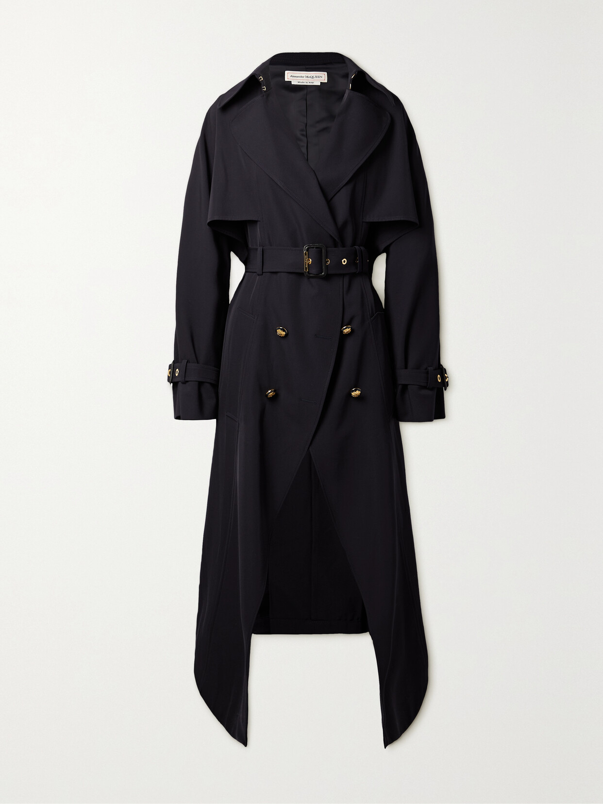 Alexander McQueen - Double-breasted Pleated Wool And Cotton-blend Gabardine Trench Coat - Blue