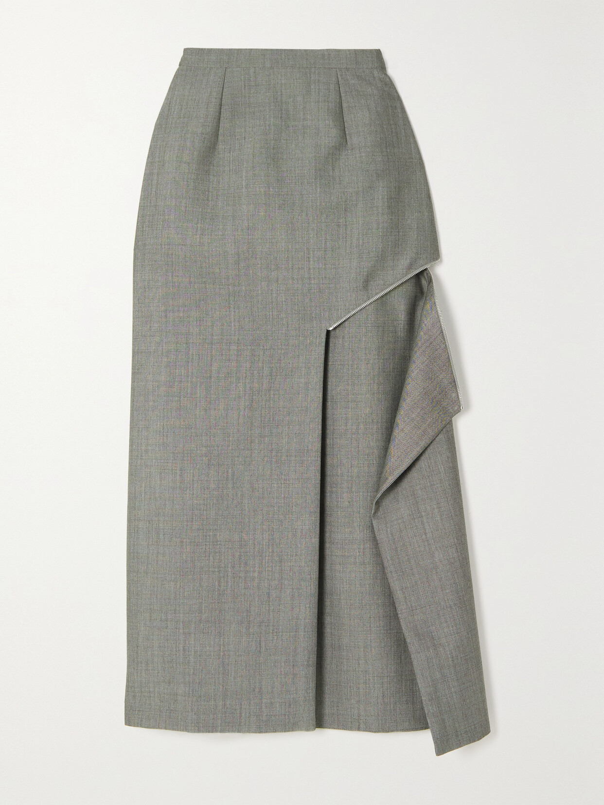 Alexander McQueen - Asymmetric Zip-detailed Wool And Mohair-blend Midi Skirt - Gray