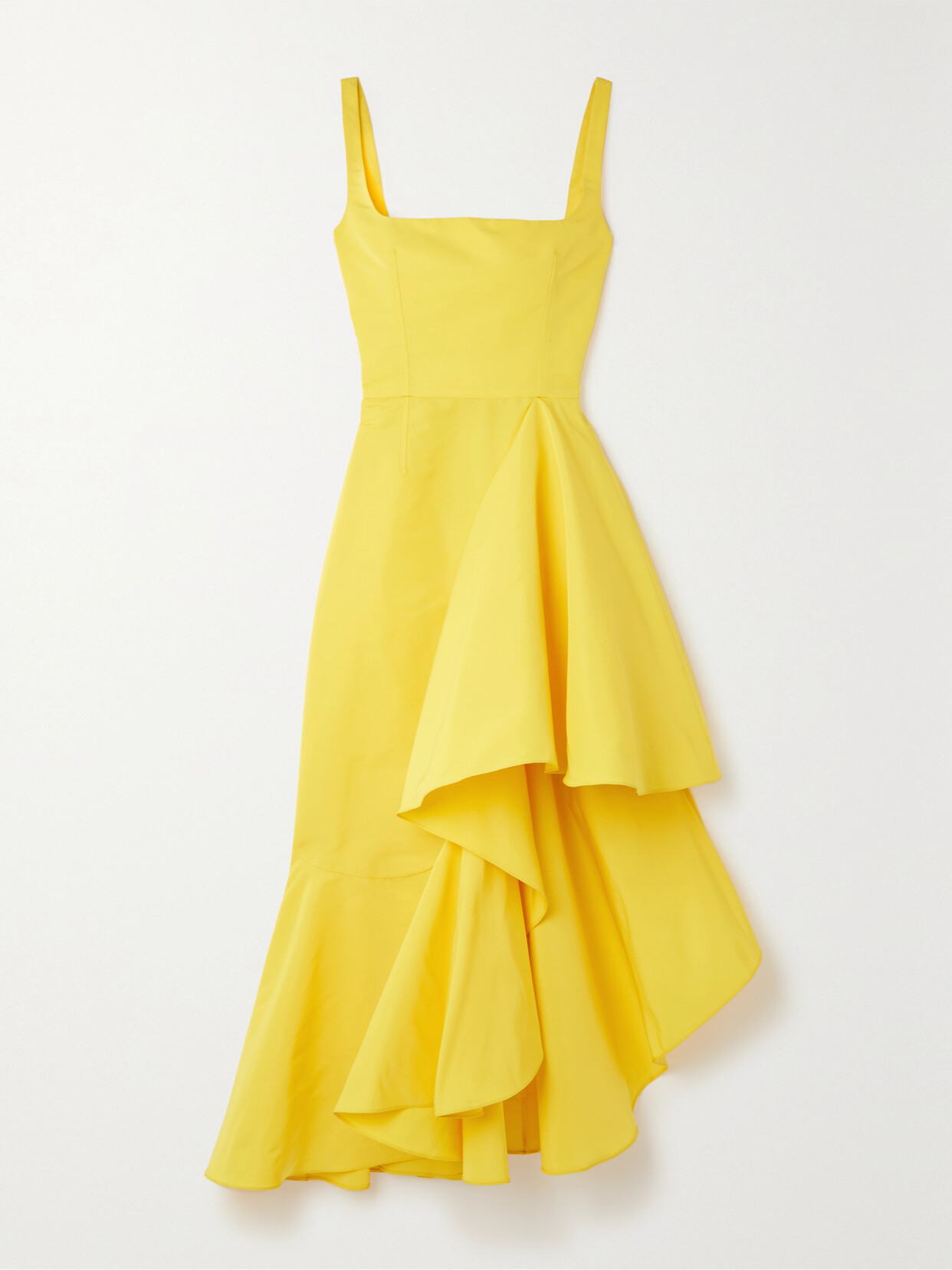 Alexander McQueen - Asymmetric Ruffled Taffeta Midi Dress - Yellow