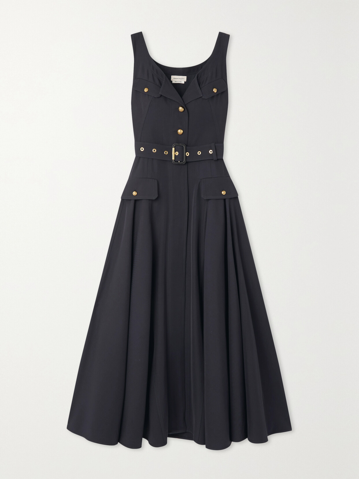 Alexander McQueen - Belted Wool And Cotton-blend Twill Midi Dress - Blue