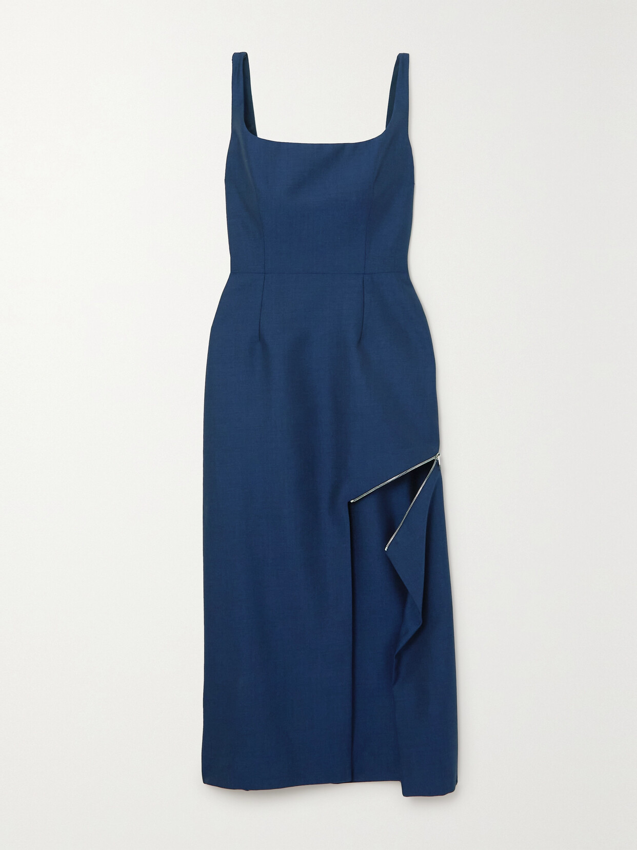 Alexander McQueen - Zip-detailed Grain De Poudre Wool And Mohair-blend Midi Dress - Blue