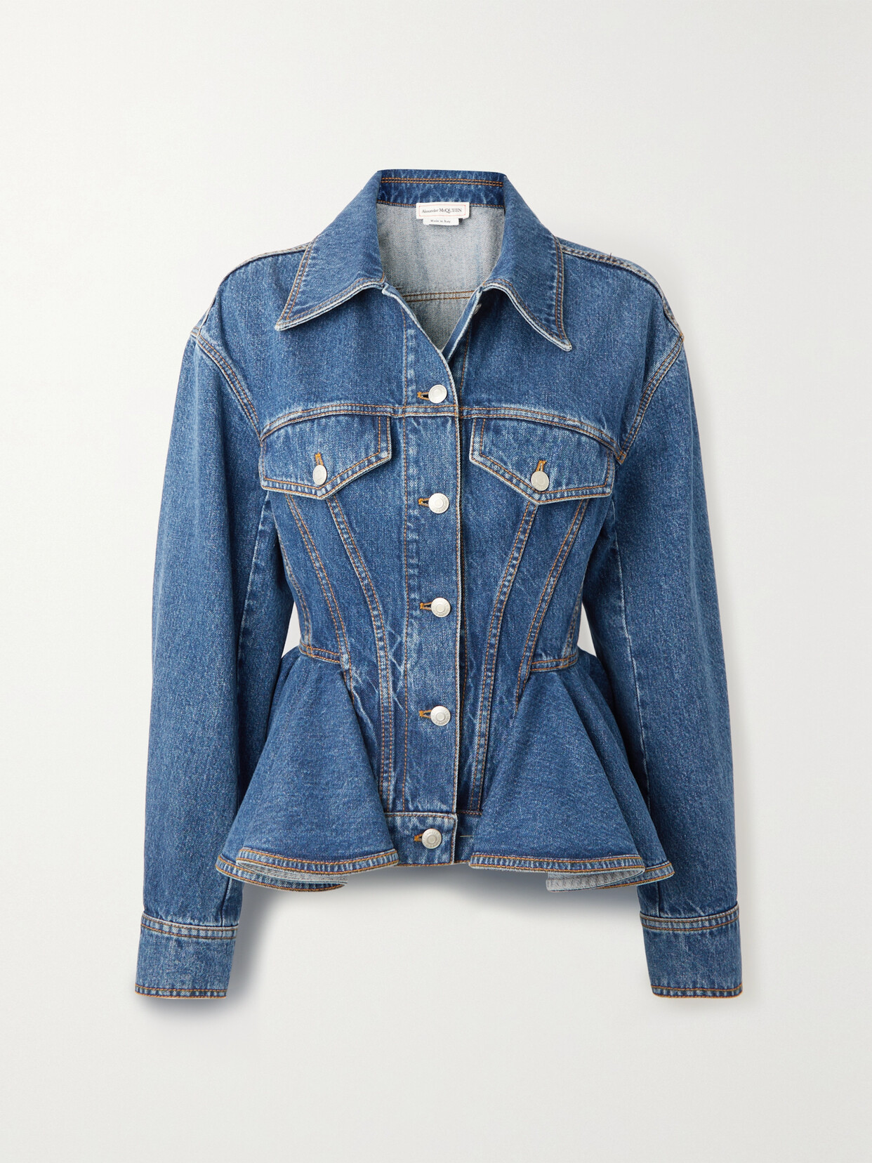 Alexander McQueen - Ruffled Organic Denim Jacket - Blue