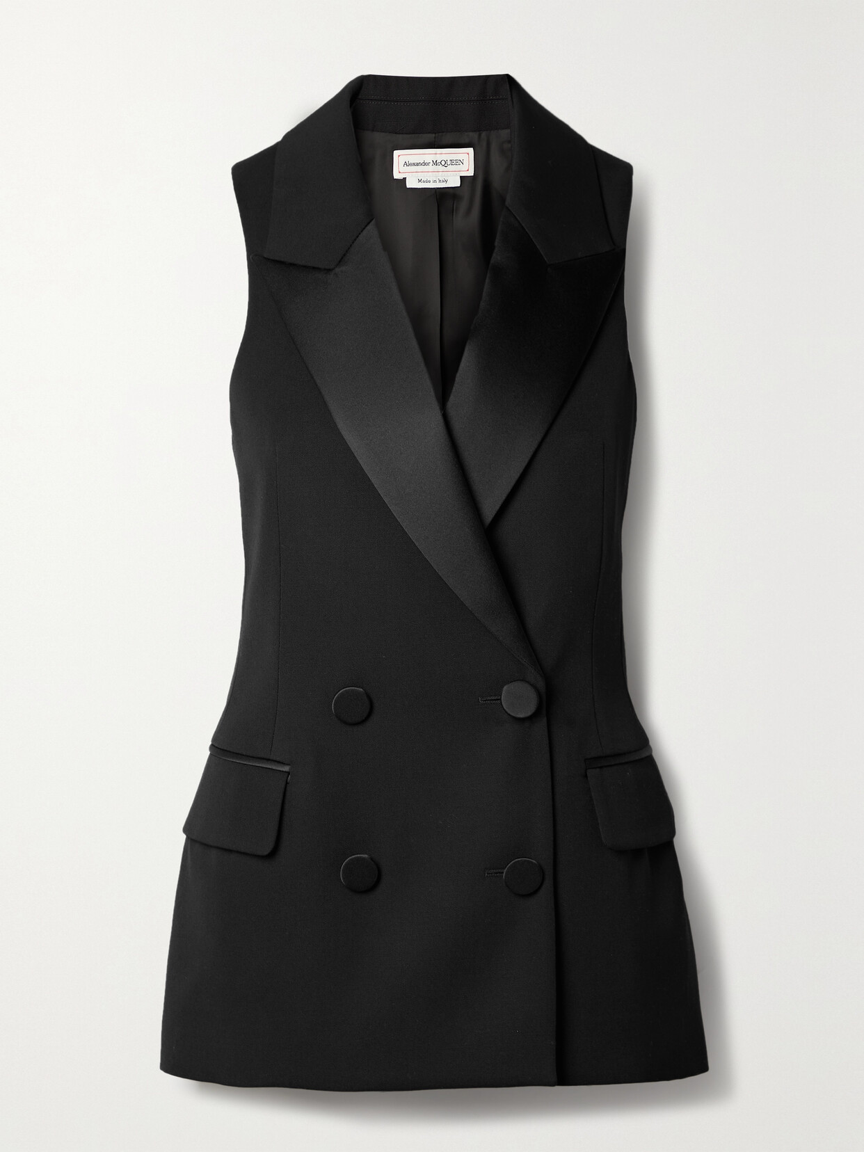 Alexander McQueen - Double-breasted Satin-trimmed Wool Vest - Black