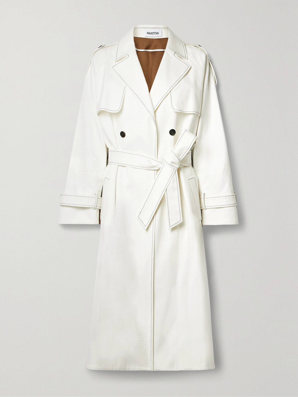 PARTOW - Noah Belted Two-tone Cotton-twill Trench Coat - White