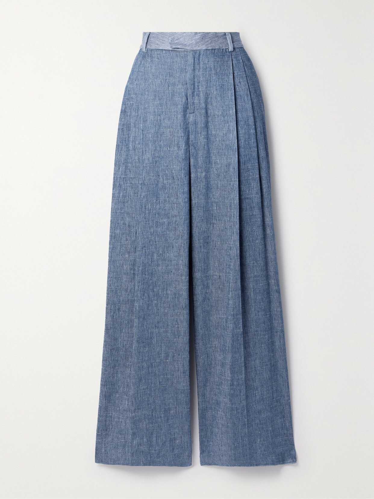 PARTOW - Rhett Pleated Two-tone Chambray Wide-leg Pants - Blue