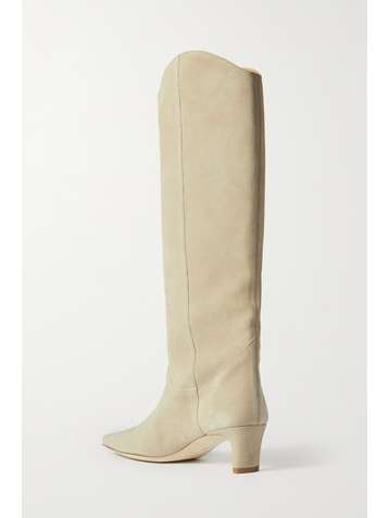 Christian Louboutin Santia Botta 85 White Cowboy Suede Knee High Heel Boot  37.5