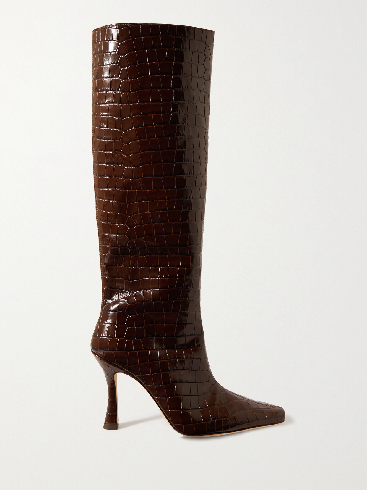 Staud Cami Croc-effect Leather Knee Boots In Espresso