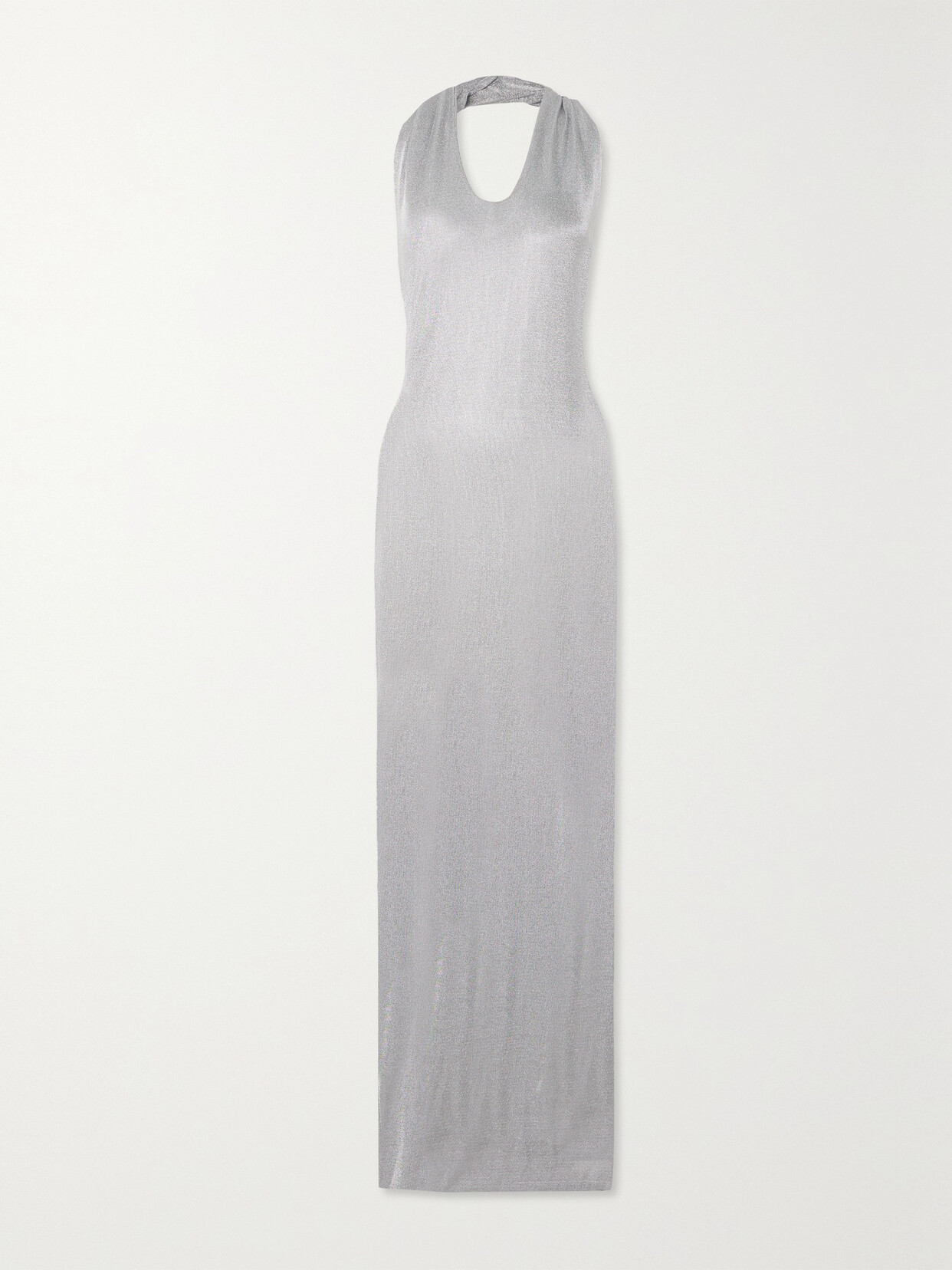 TOVE - Malaika Metallic Knitted Halterneck Maxi Dress - Silver