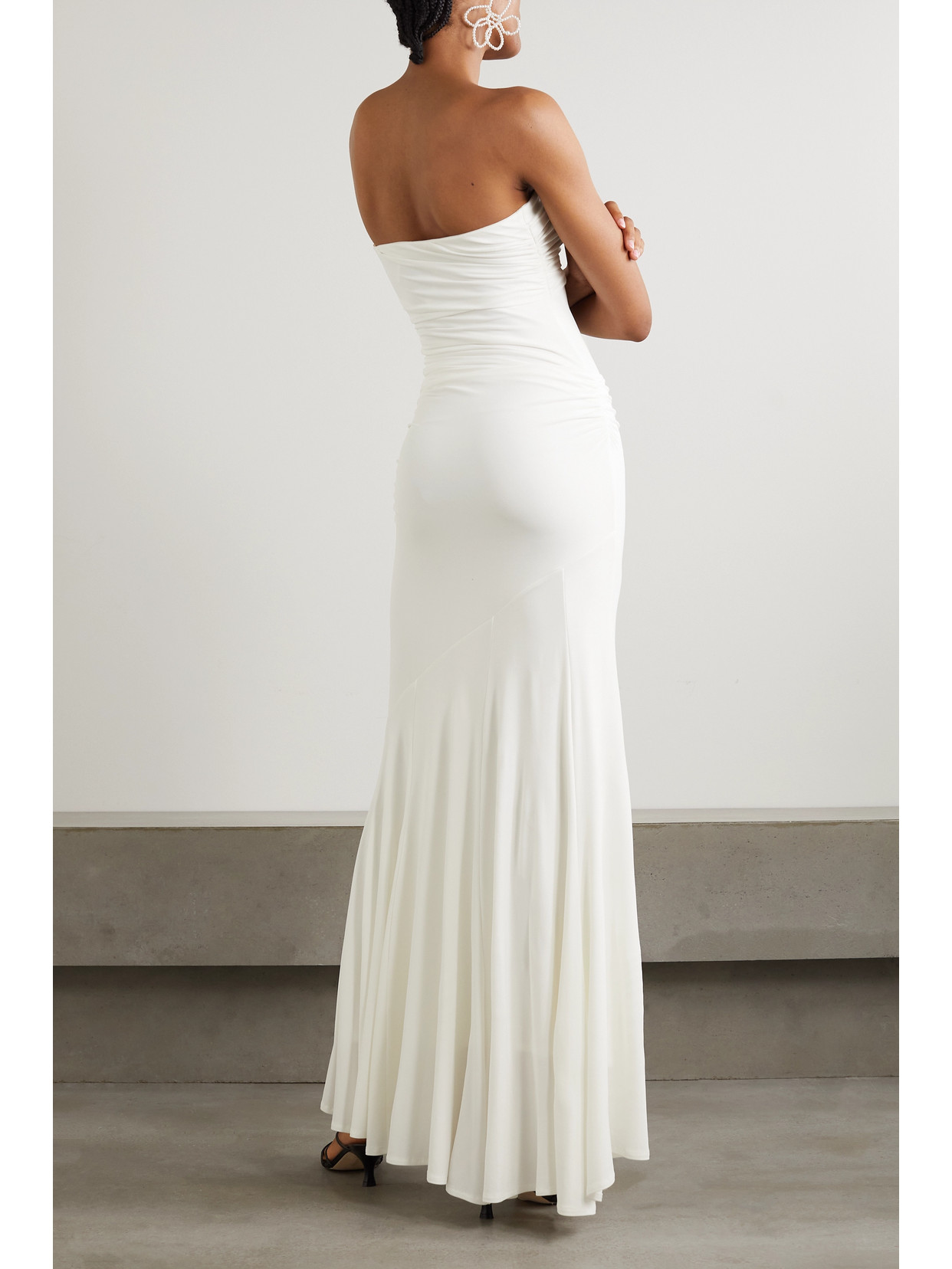 Shop Tove Rayssa Strapless Stretch-jersey Maxi Dress In White