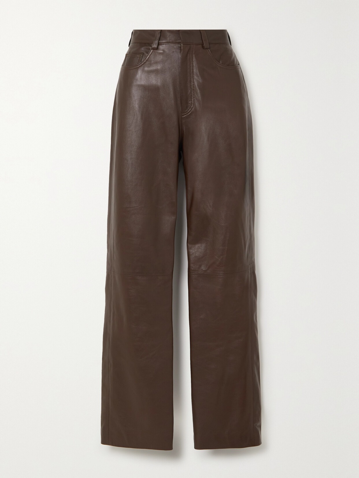 Shop Tove Yeal Leather Straight-leg Pants In Brown