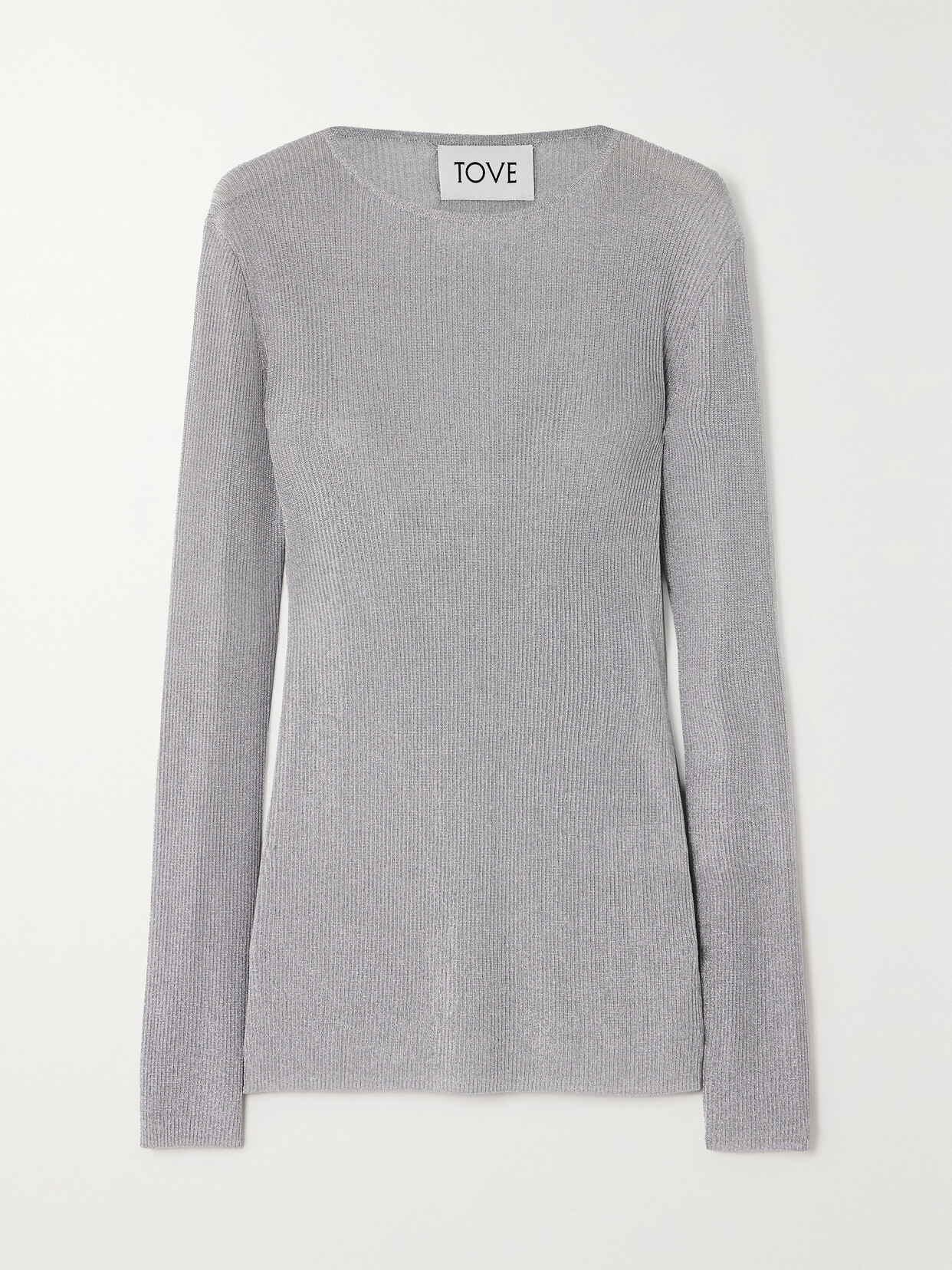 Tove Marley Metallic Ribbed-knit Top In Silver