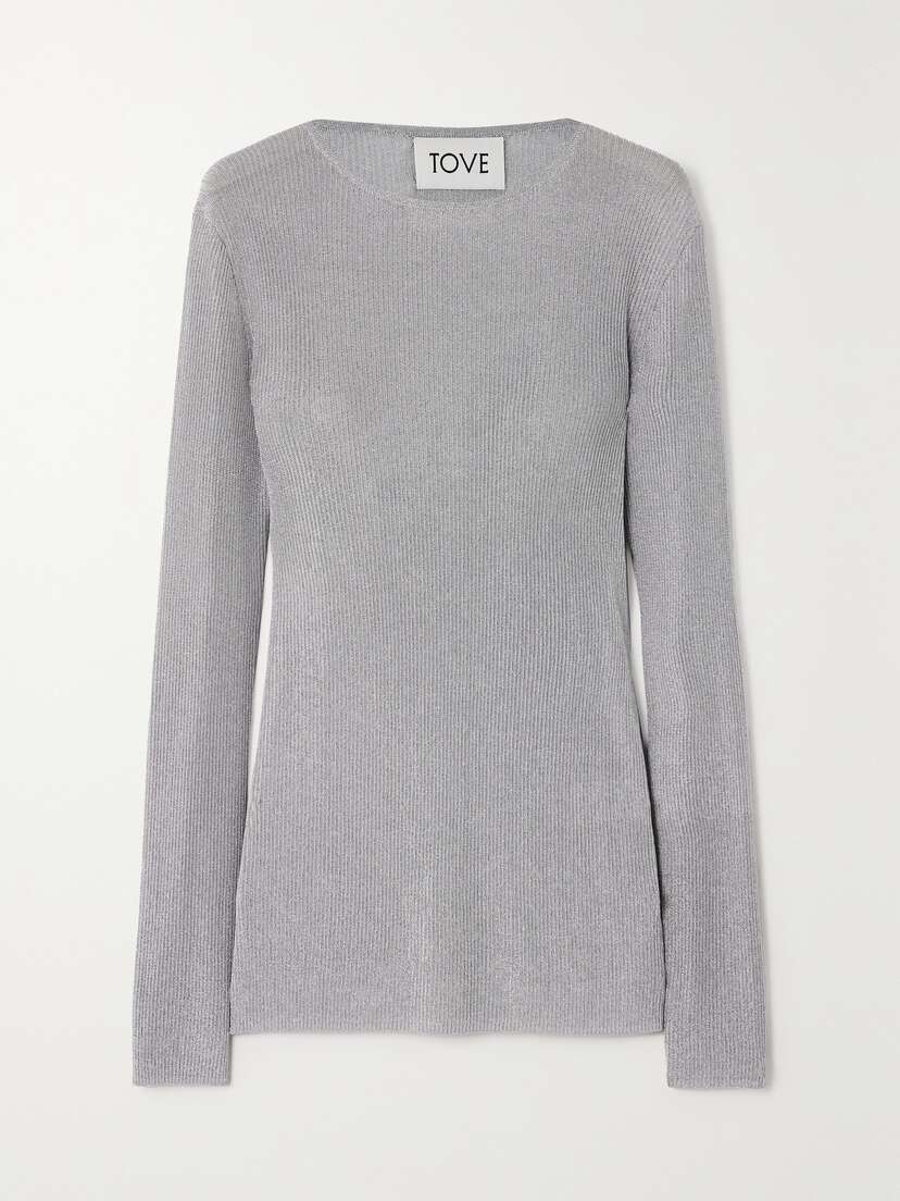 Tove Marley Metallic Ribbed-knit Top