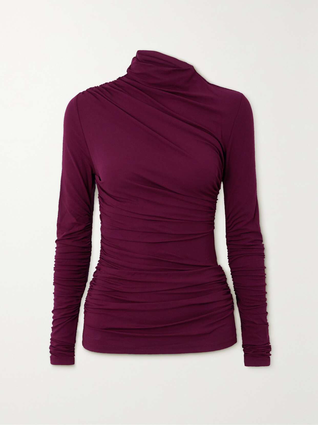 Shop Tove Leomie Asymmetric Gathered Stretch-jersey Top In Burgundy