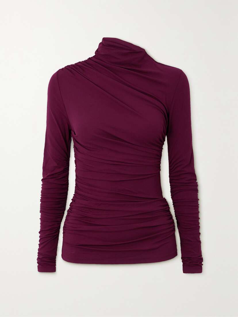 Tove Leomie Asymmetric Gathered Stretch-jersey Top