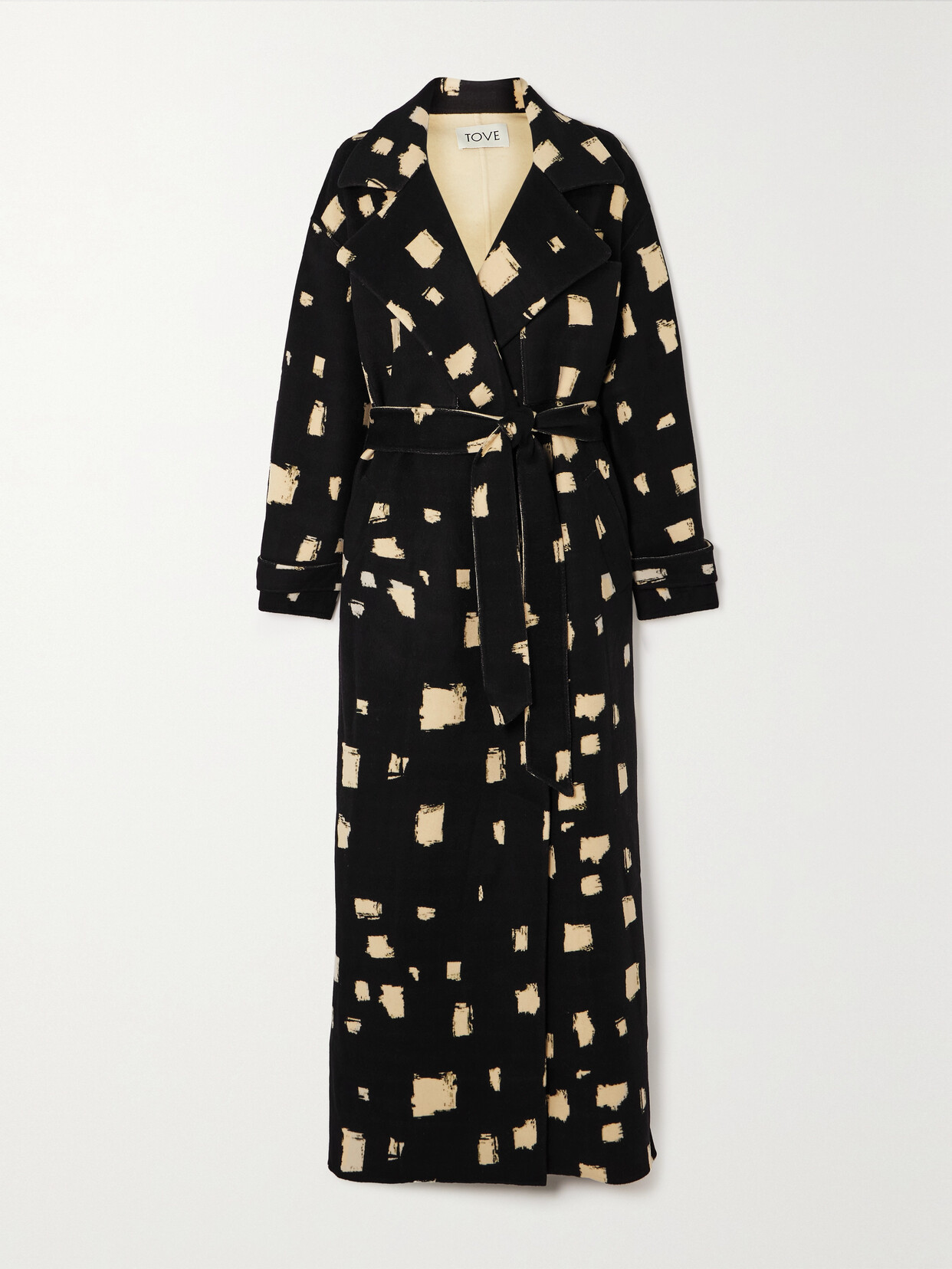 TOVE - Loren Belted Printed Wool-blend Coat - Black