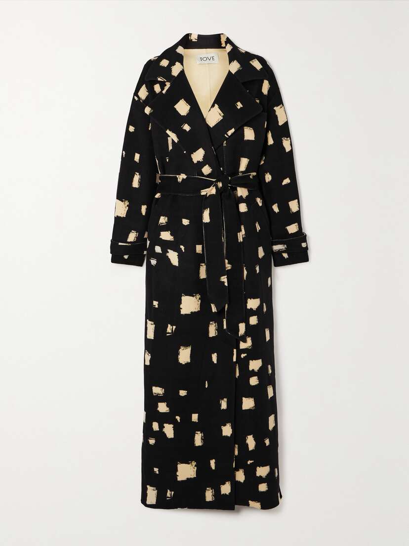 Tove Loren Belted Printed Wool-blend Coat