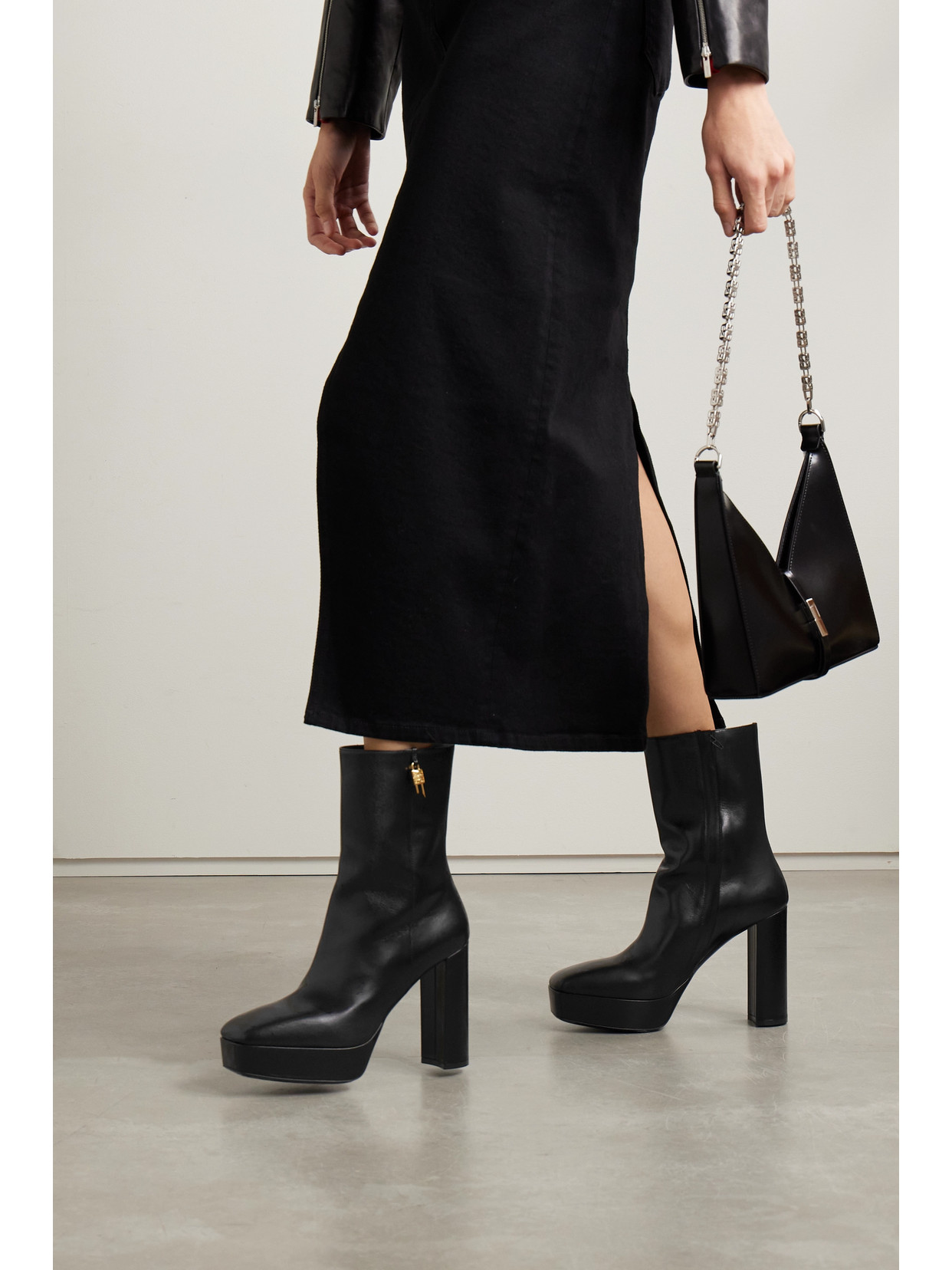 Givenchy G Lock Platform Glossed-leather Ankle Boots In Black