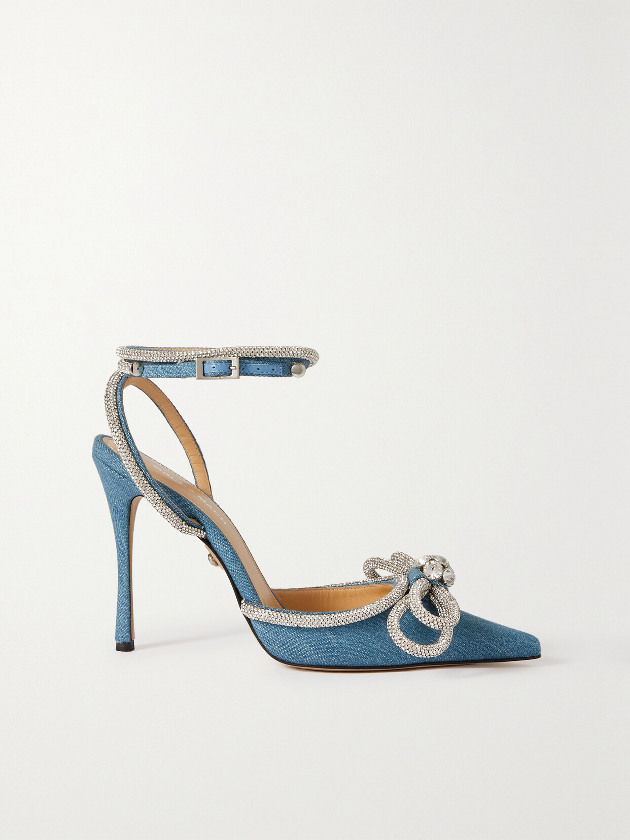 MACH & MACH - Double Bow Crystal-embellished Denim Pumps - Blue