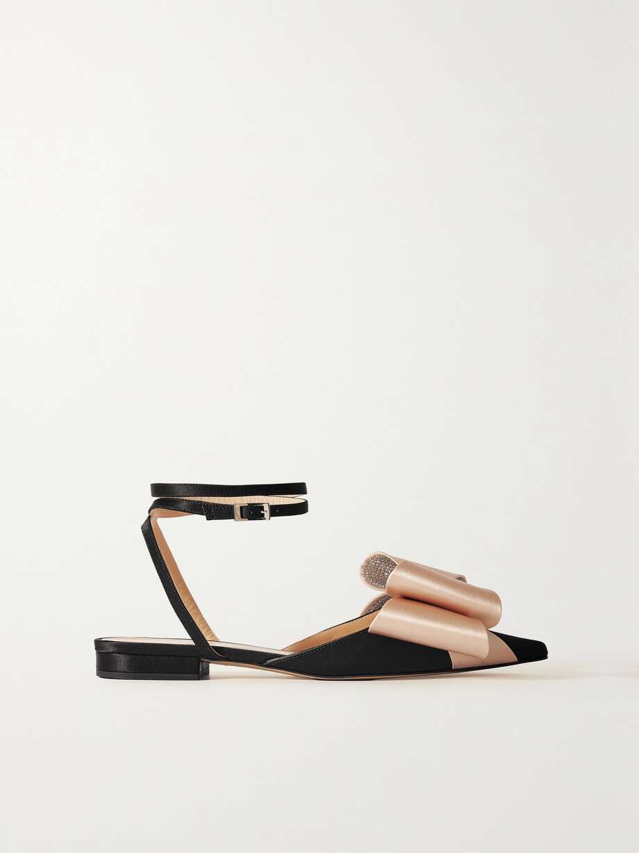 EXCLUSIVE AT NET-A-PORTER. MACH & MACH is all about dream shoes - the kind that makes your closet even more joyful to open. These 'Le Cadeau' pumps are made from satin and topped with a contrasting bow that has crystals glistening within its folds.
