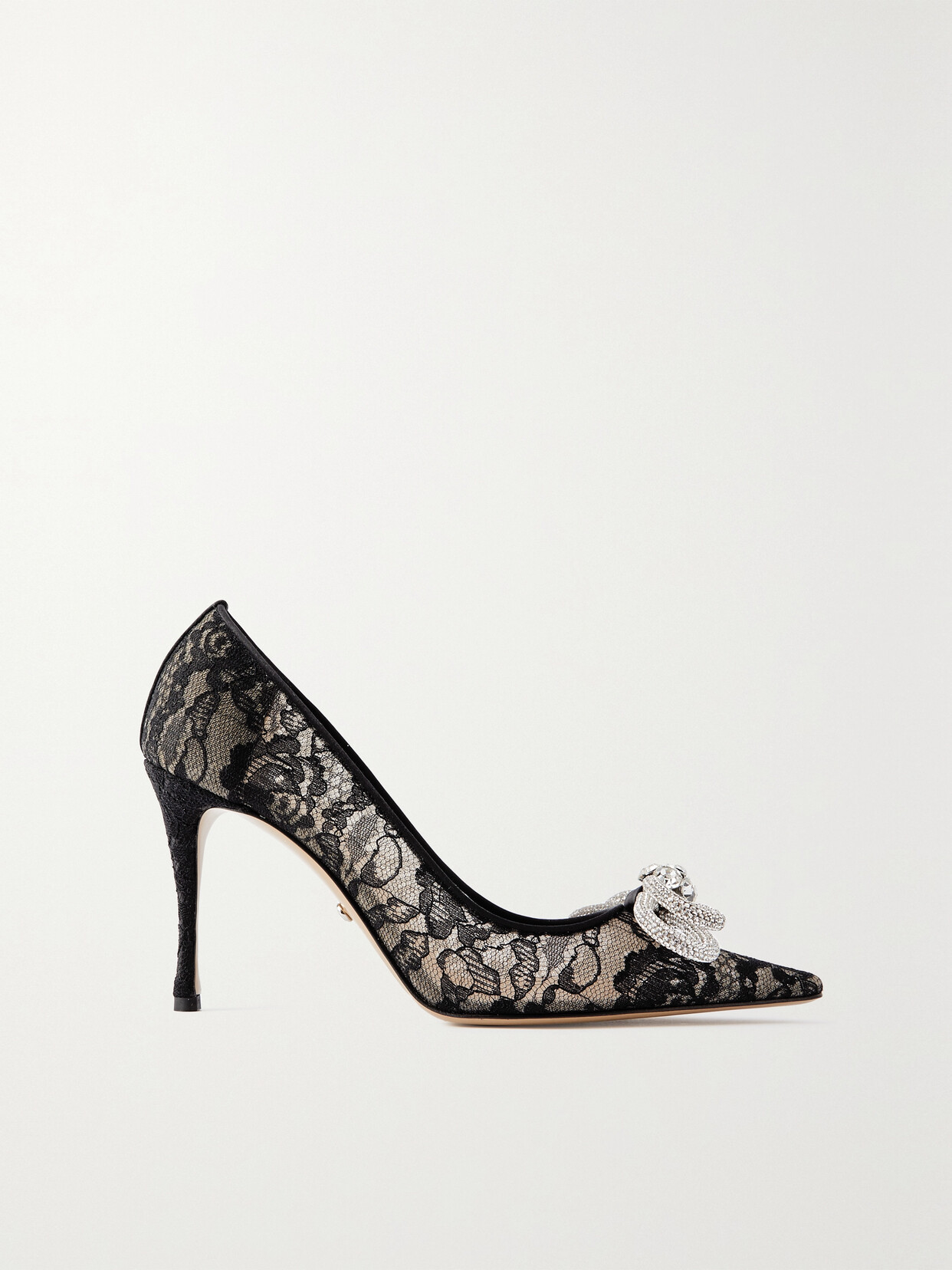 MACH & MACH - Double Bow Crystal-embellished Lace Pumps - Black