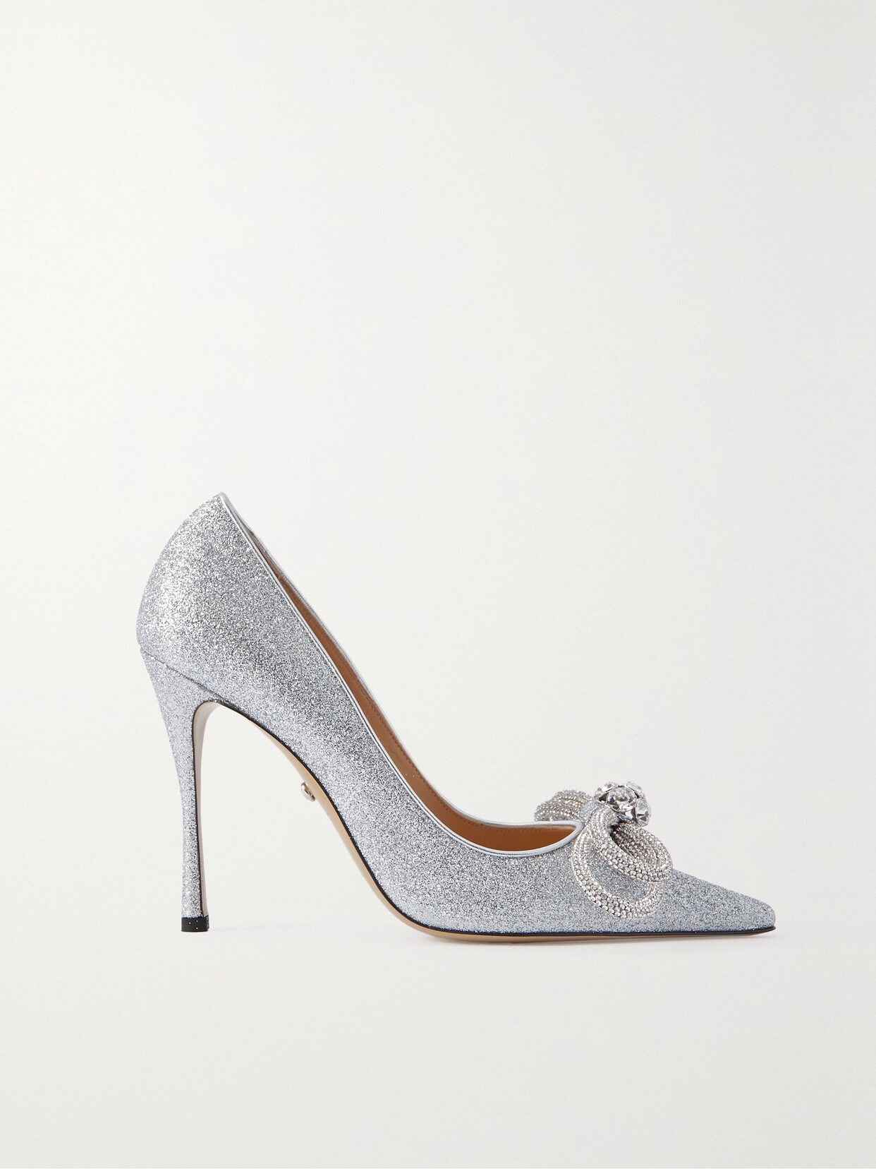 MACH & MACH - Double Bow Crystal-embellished Glittered Leather Pumps - Silver