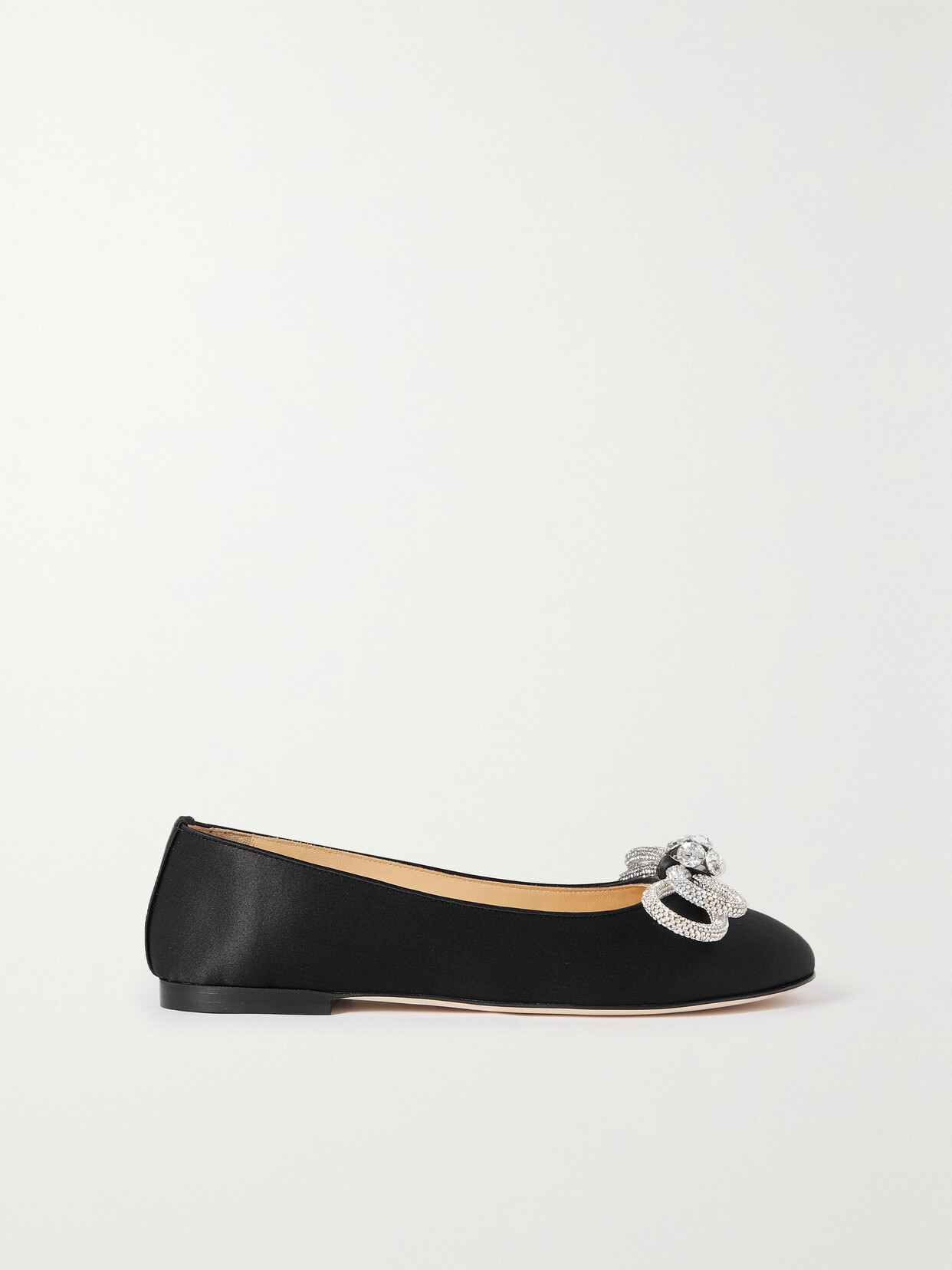Mach&mach Double Bow Glitter Crystal-embellished Satin Ballet Flats In Black