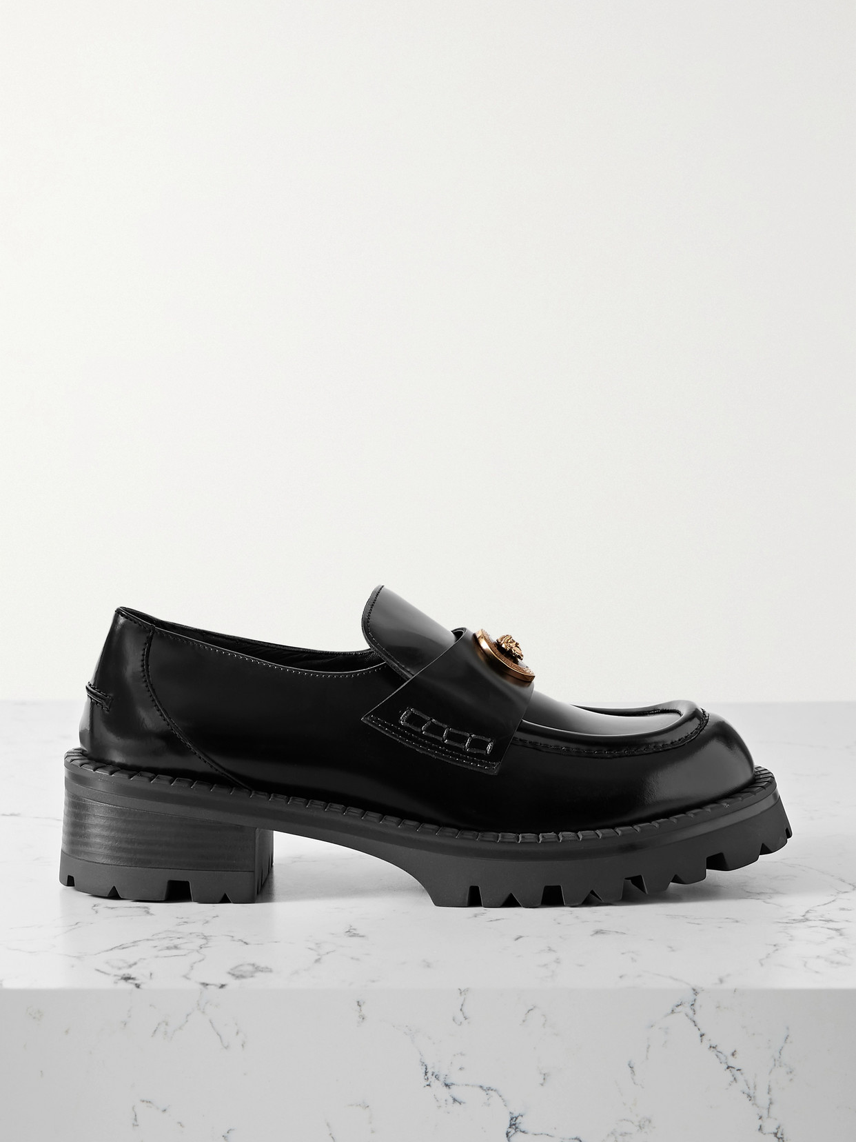 Versace Medusa Glossed-leather Loafers - Black