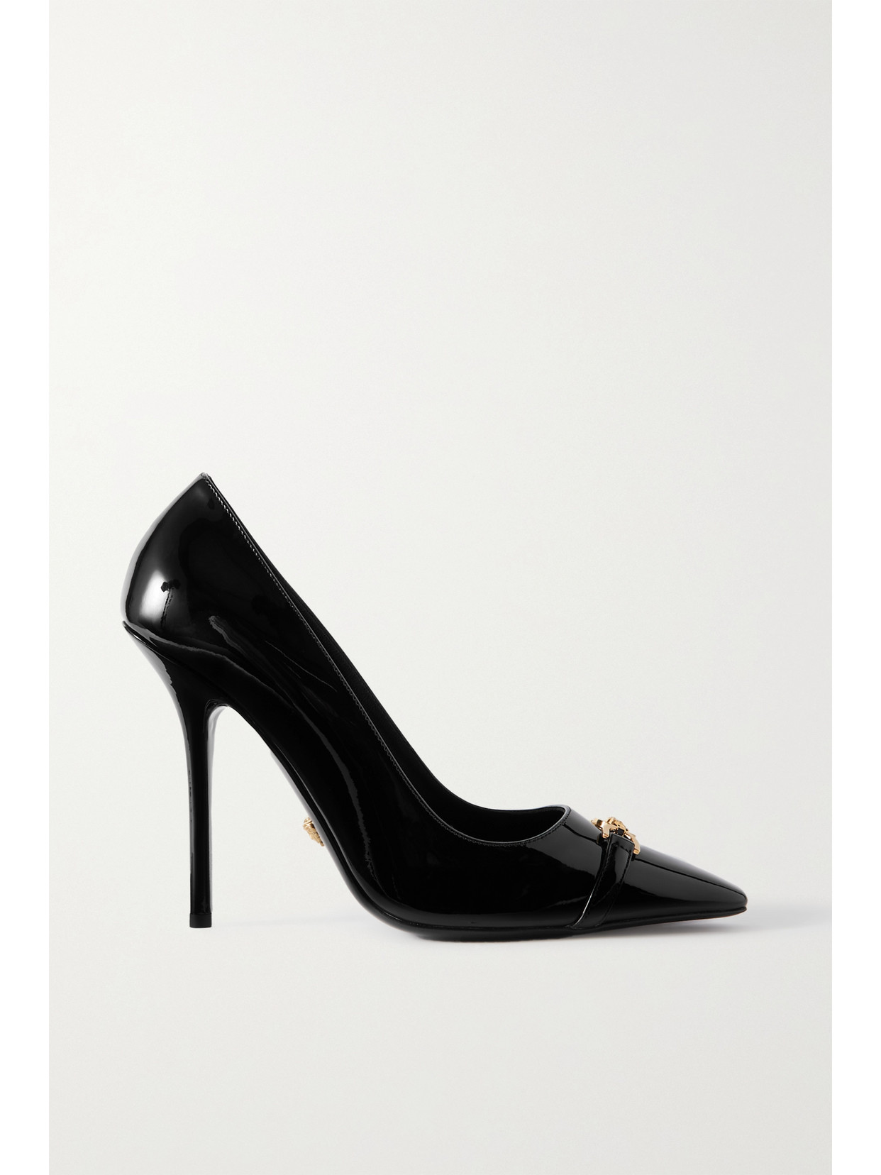 Shop Versace Embellished Patent-leather Pumps In Black