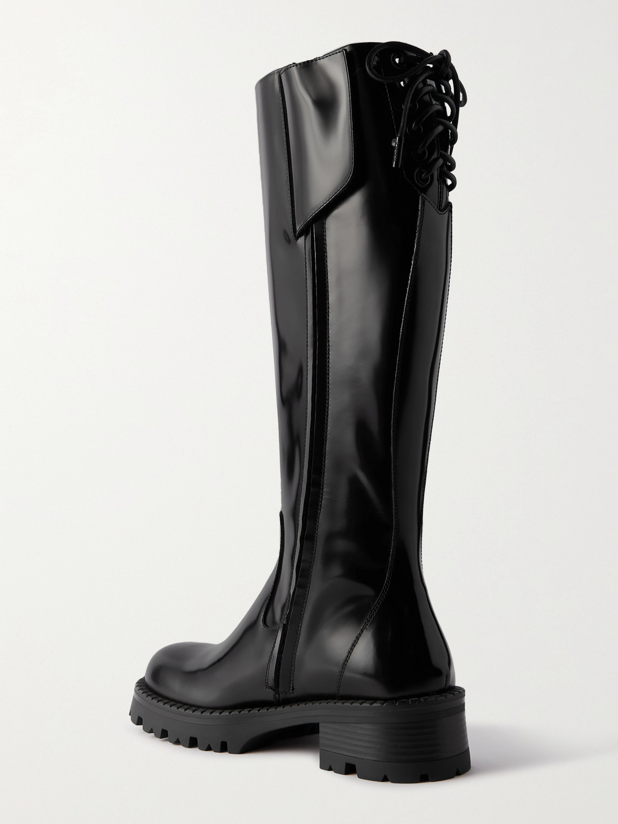 Shop Versace Embellished Glossed-leather Knee Boots In Black