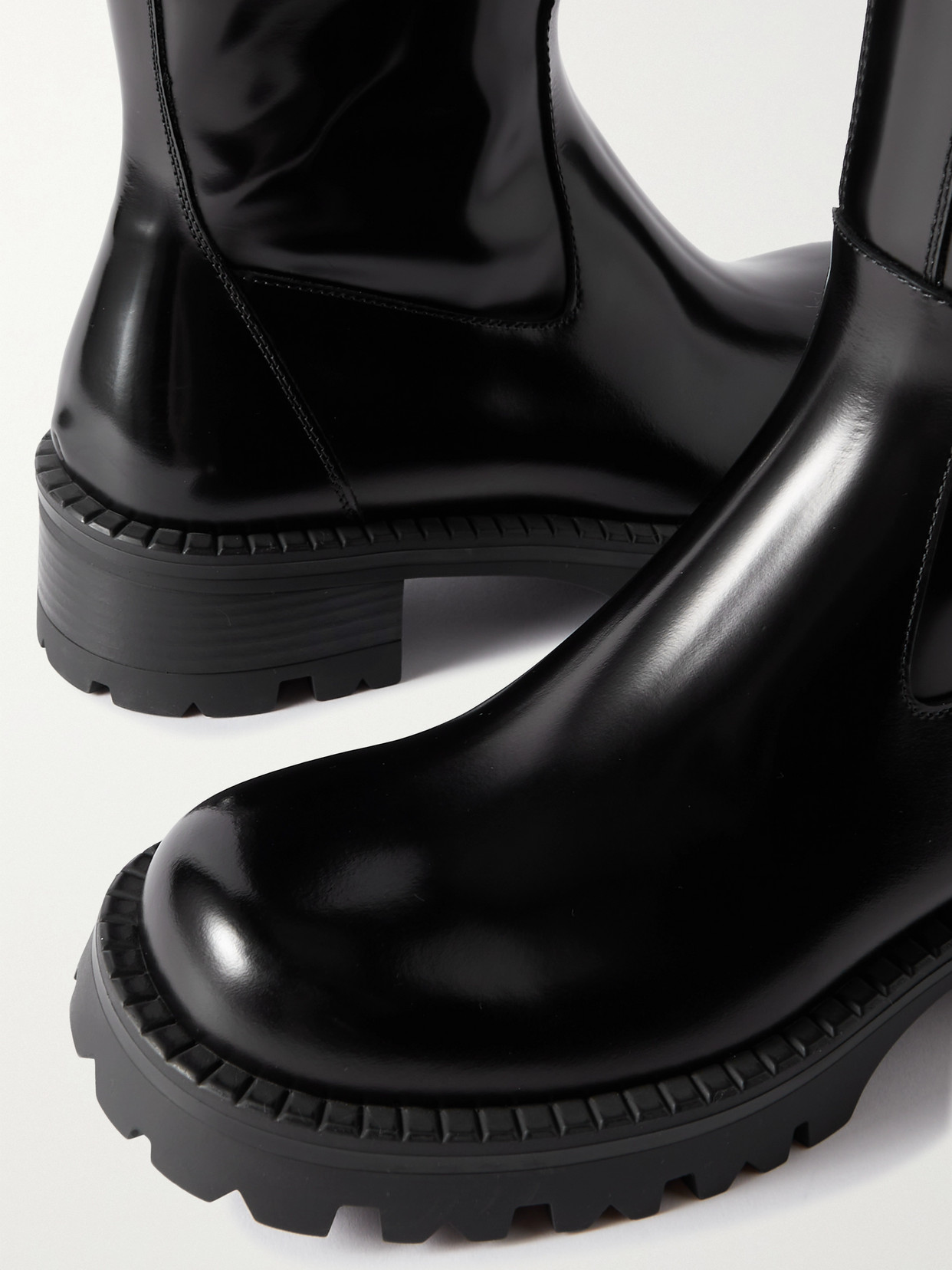 Versace Embellished Glossed-leather Knee Boots In Black