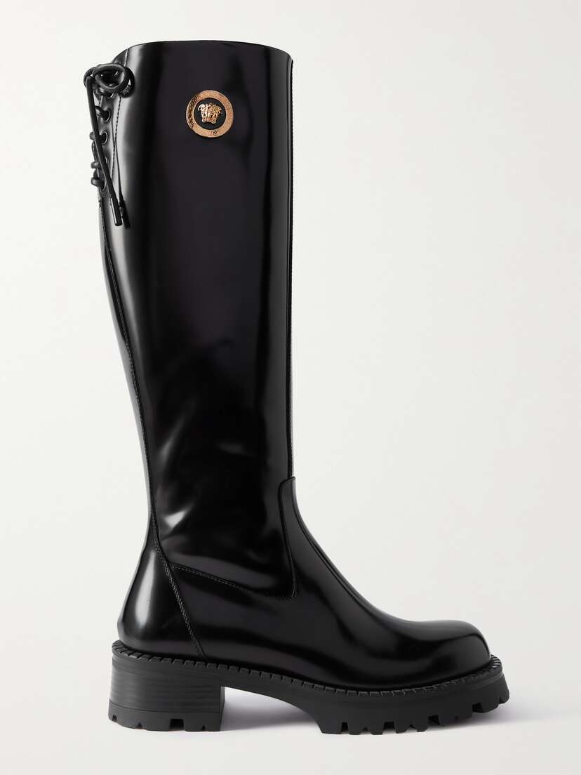 Versace Embellished Glossed-leather Knee Boots