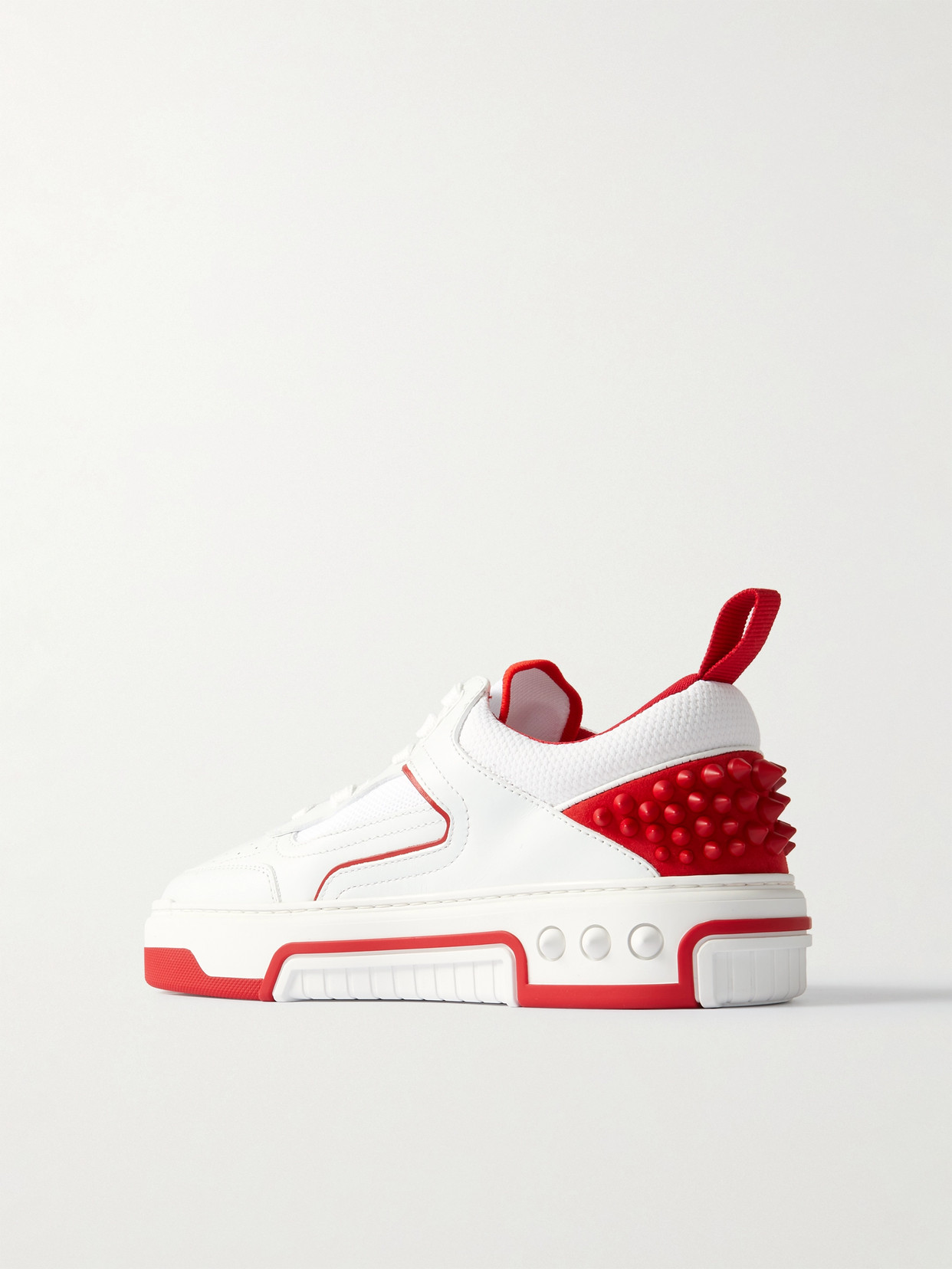 CHRISTIAN LOUBOUTIN ASTROLOUBI STUD-EMBELLISHED LEATHER AND MESH SNEAKERS