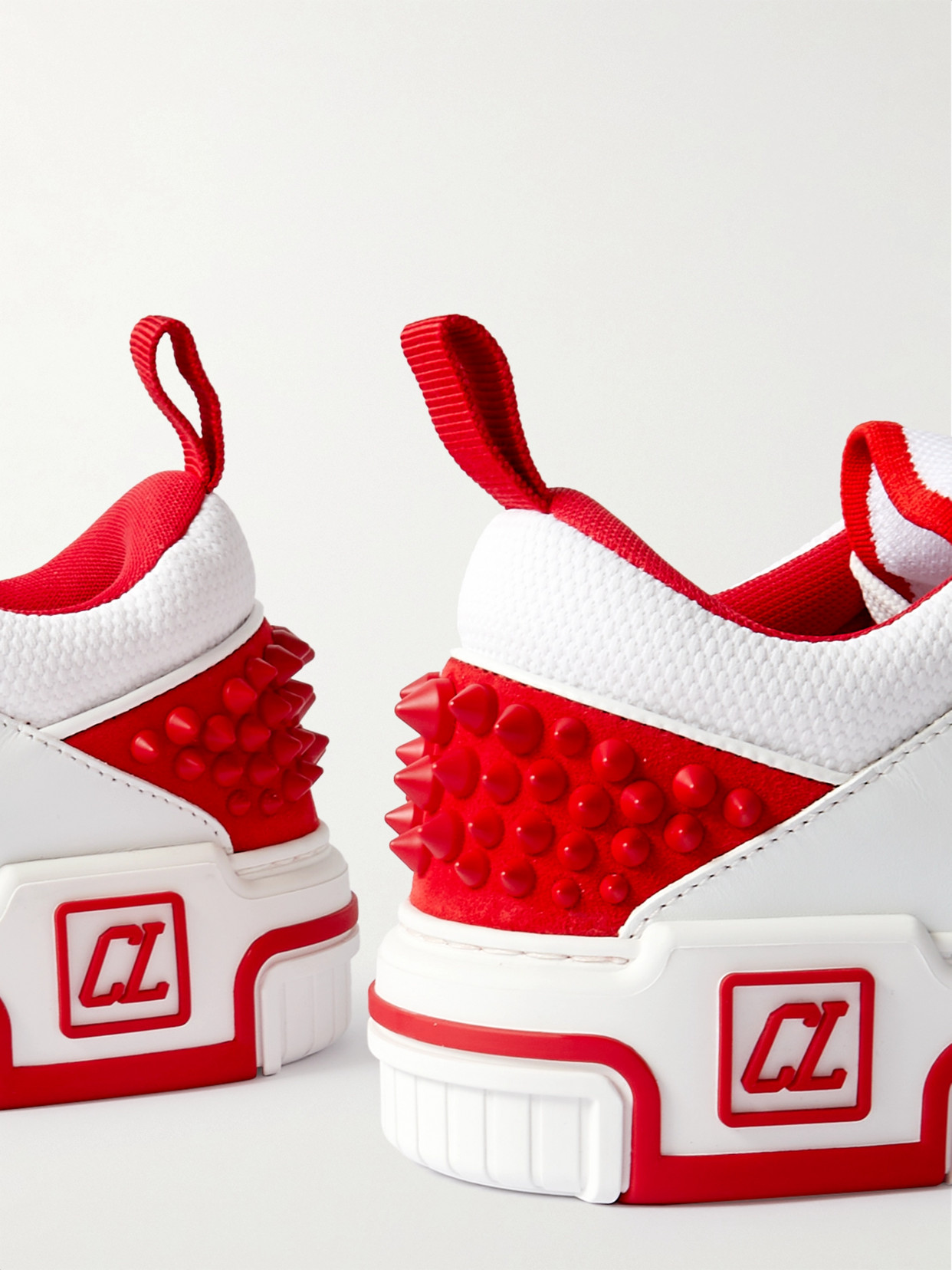 CHRISTIAN LOUBOUTIN ASTROLOUBI STUD-EMBELLISHED LEATHER AND MESH SNEAKERS