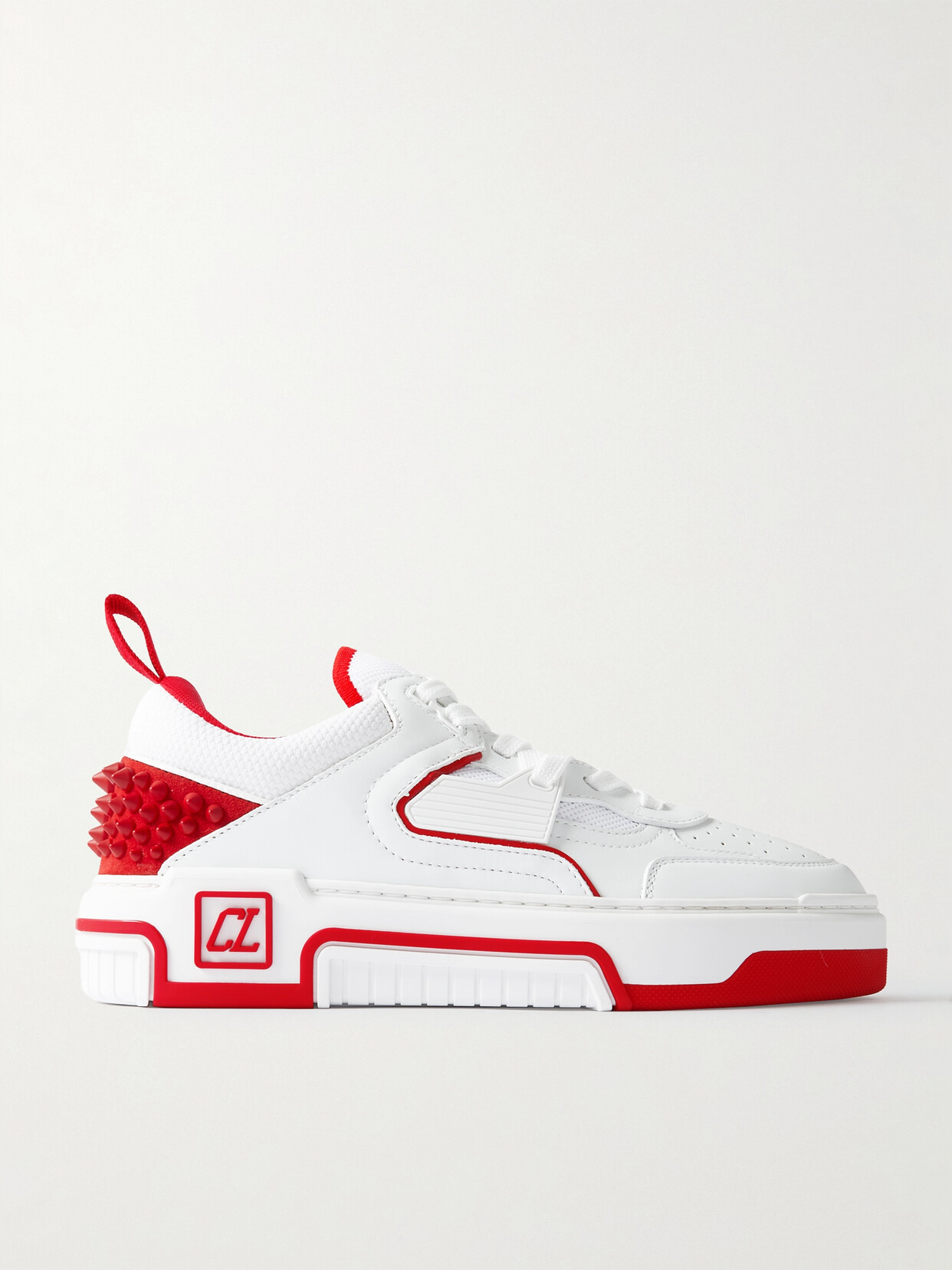 Shop Christian Louboutin Astroloubi Stud-embellished Leather And Mesh Sneakers In White