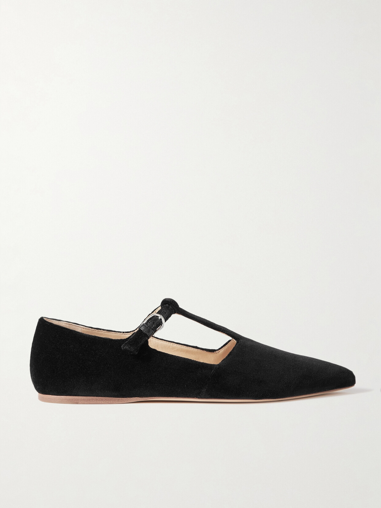 Gabriela Hearst + Net Sustain Lola Ballerina Organic Cotton-velvet Mary Jane Point-toe Flats In Black