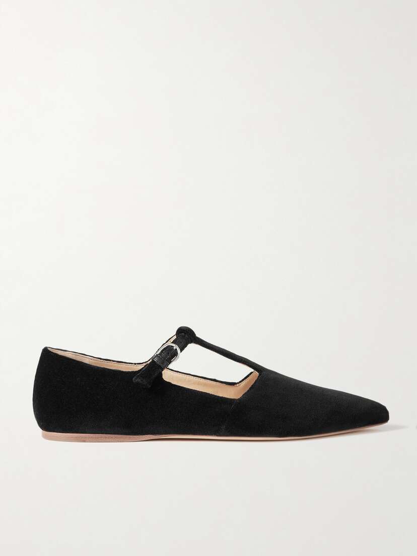 Gabriela Hearst + Net Sustain Lola Ballerina Organic Cotton-velvet Mary Jane Point-toe Flats