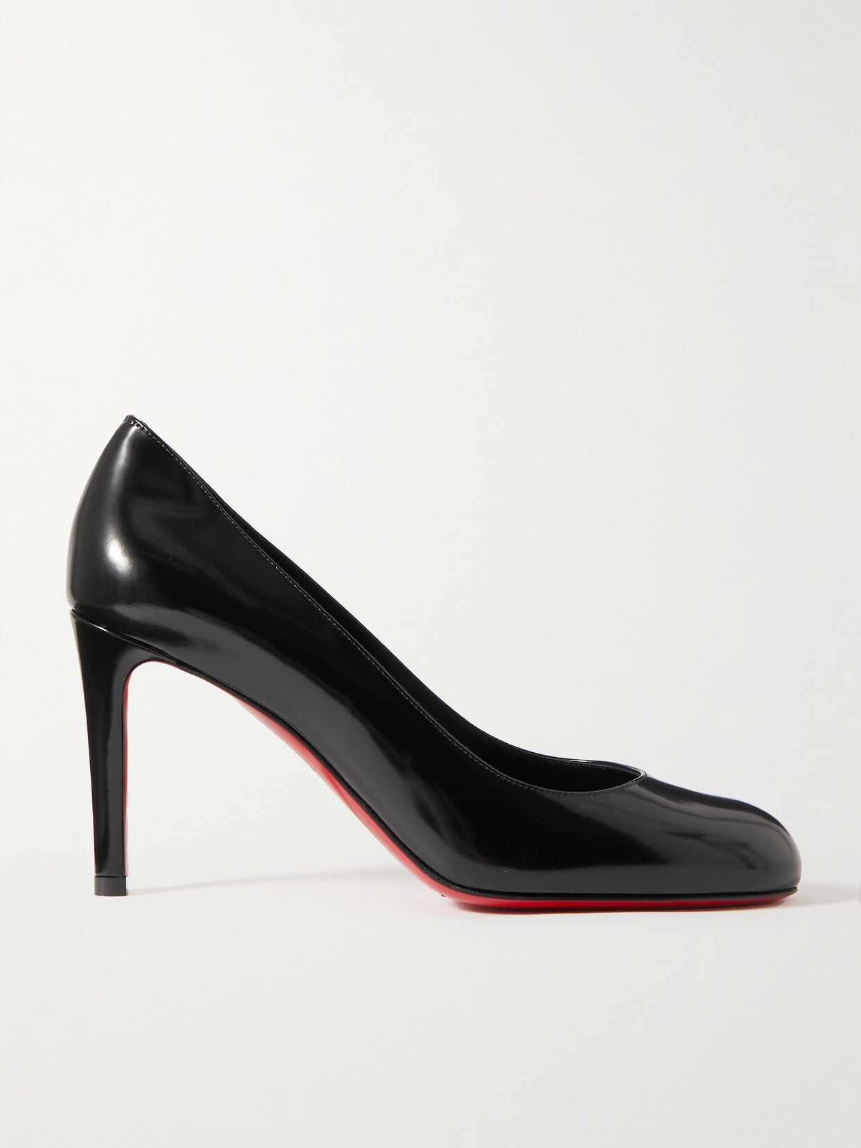 Shop Christian Louboutin Pumppie 85 Glossed-leather Pumps In Black