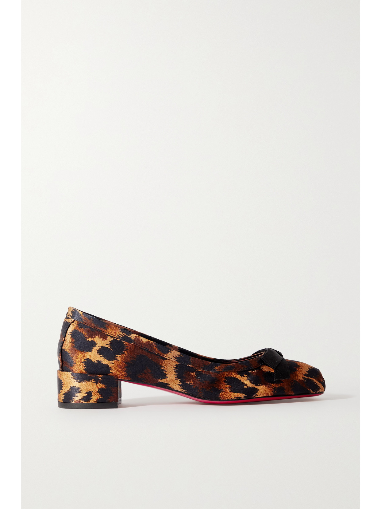 Shop Christian Louboutin Mamadrague 35 Bow-embellished Leopard-print Satin-crepe Pumps In Animal Print