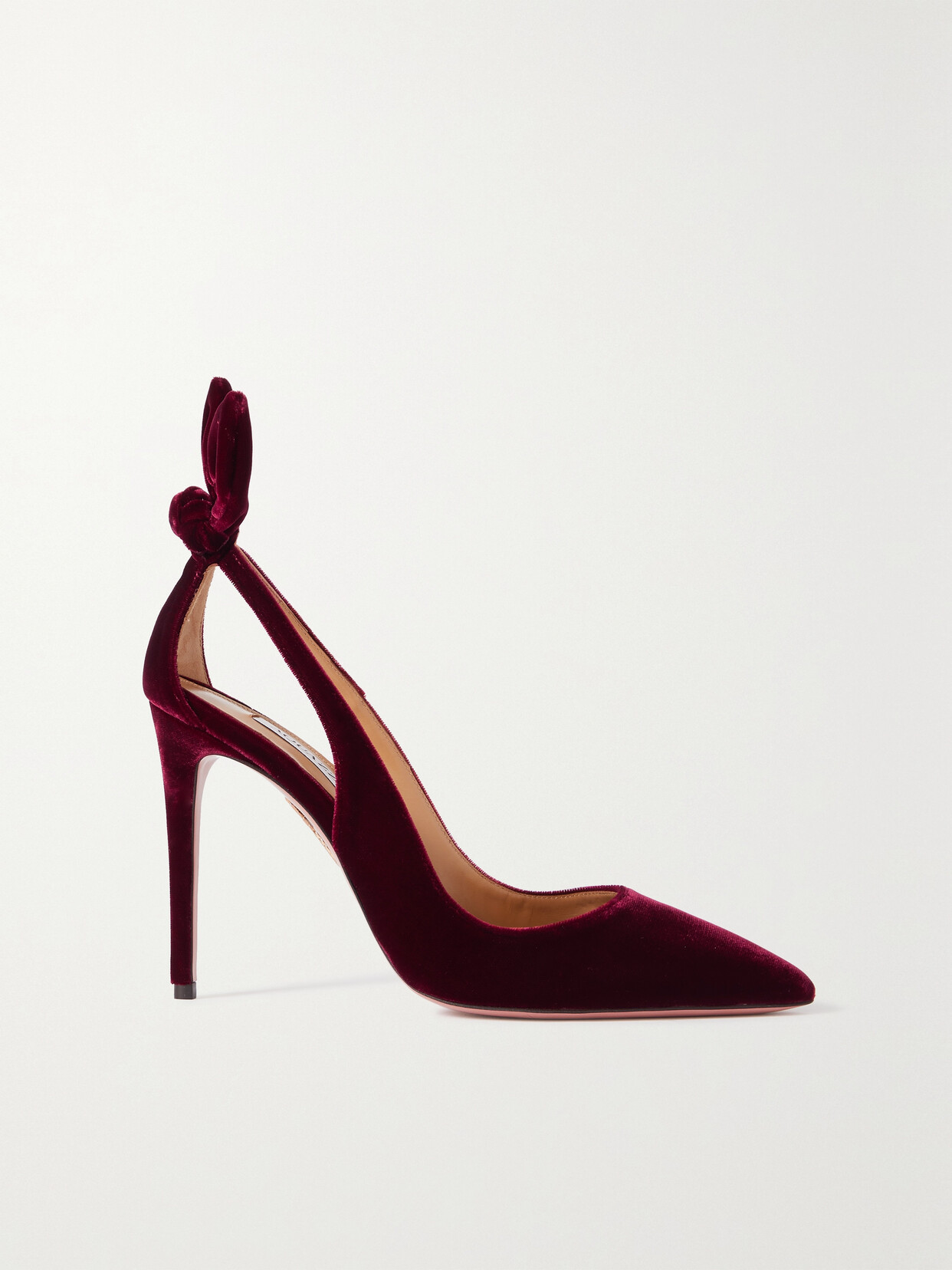 Shop Aquazzura Bow Tie 105 Velvet Pumps In Burgundy