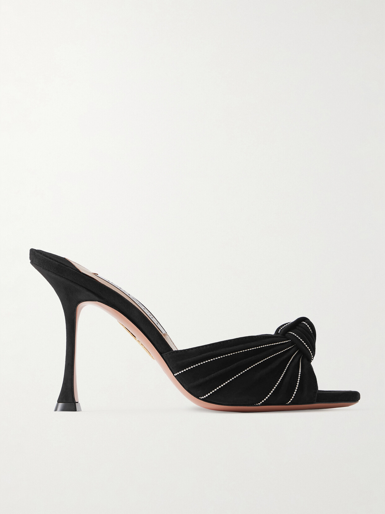 Aquazzura Atelier 95 Embellished Knotted Suede Mules In Black